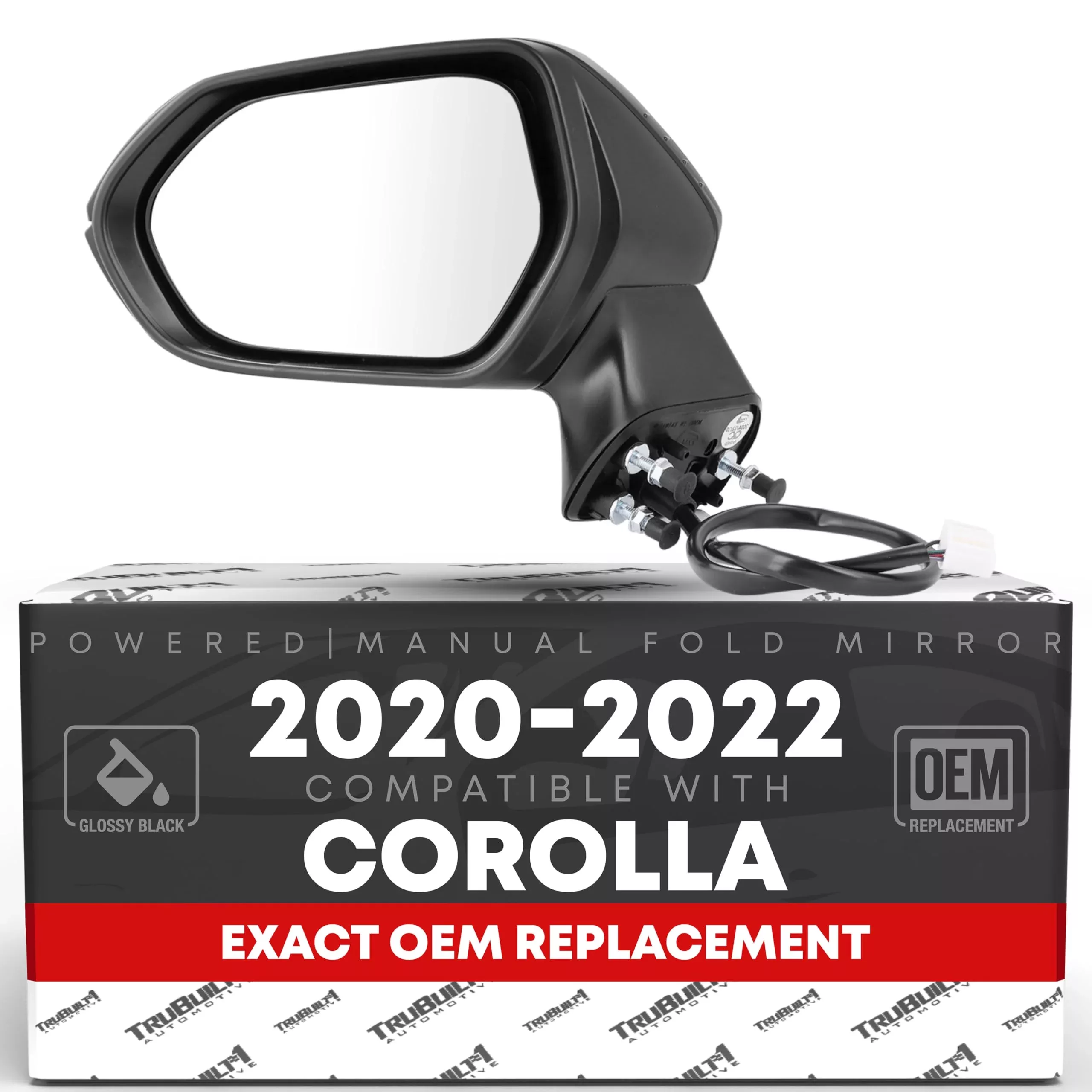 Driver Side Mirror Replacement - Compatible with 2020-2022 Toyota Corolla - Powered Adjustment, Manual Fold, Heated, Flat Glass - Smooth Black, 7H5P - OEM 8794012L00, 8794002917, 8794002929, TO1320392 - Driver Side Mirror