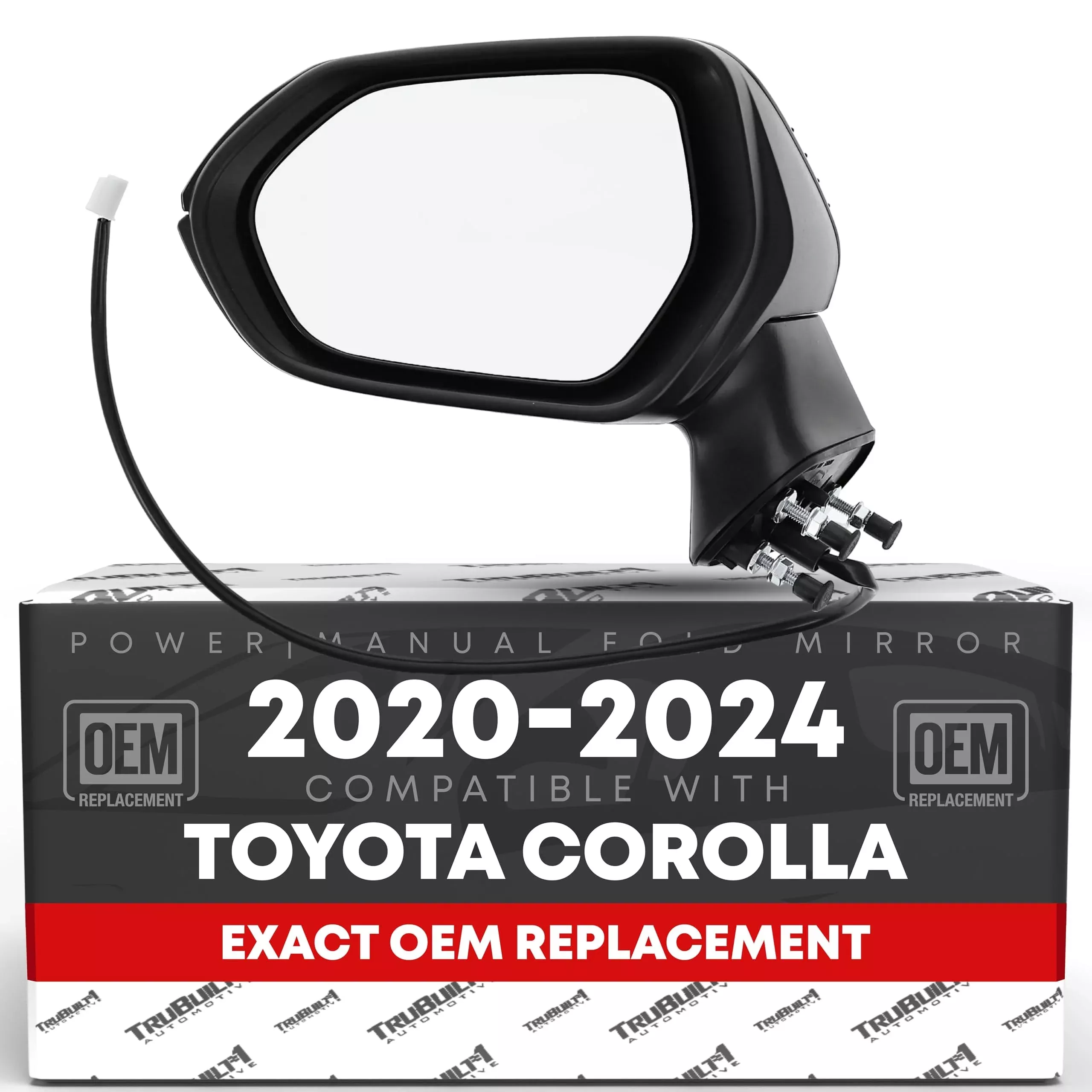 Driver Side Mirror Replacement - Compatible with 2020-2024 Toyota Corolla Sedan - Power Adjustment, Manual Folding, Flat Glass - Black, 5H3P - OEM 8794012F80, 8794002916, 8794002928, TO1320391 - Driver Side Mirror