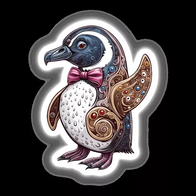 Elegant Penguin with Decorative Patterns and Pink Bow Tie