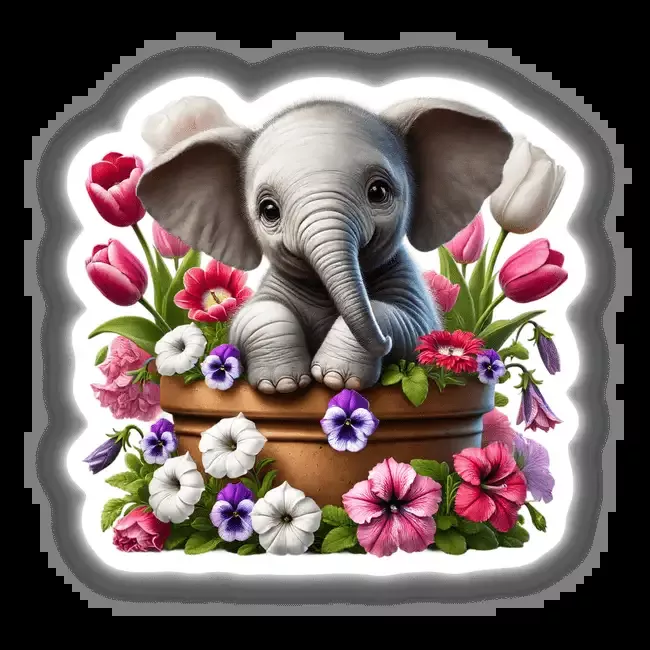 Elephant Peeking Out of Flower Pot