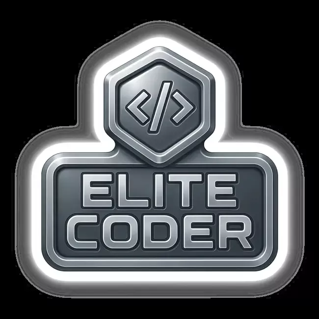 Elite Coder – RPG-Style Skill Badge (Silver Futuristic Emblem)