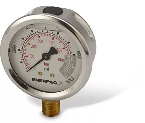 Enerpac G2535L Hydraulic Pressure Gauge – Dual Scale, 2 1/2” Face, 1/4” NPTF