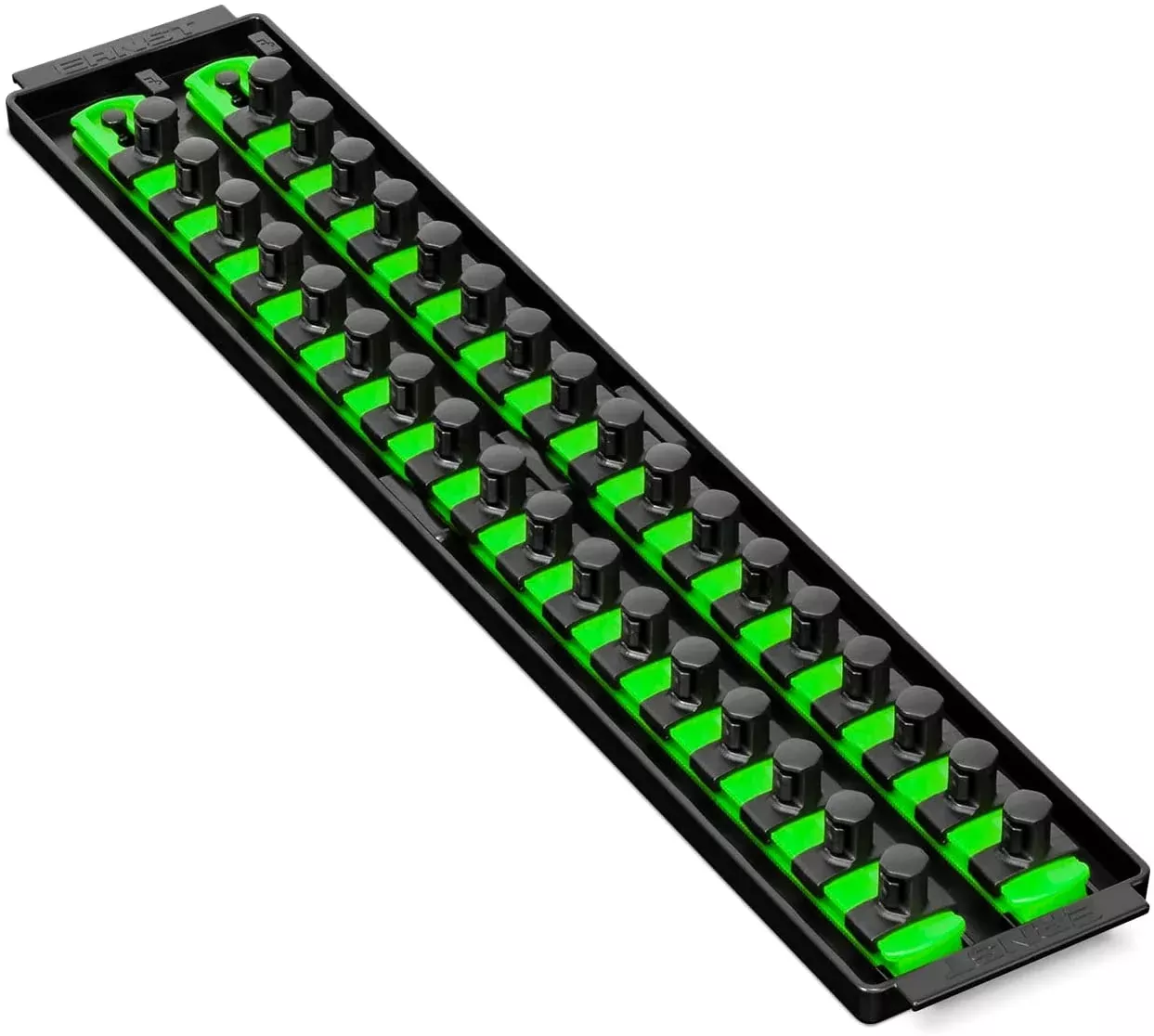 Ernst 8487 1/2" Dr. 2-Rail 18" Twist Lock Socket Boss GREEN (Holds 34 Sockets)
