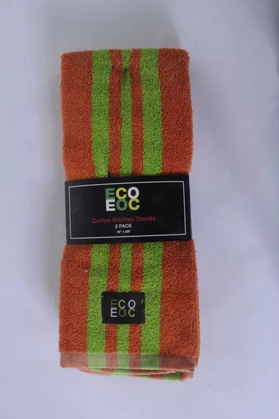 Eurow 16 x 28 in. 100% Cotton Rugby Stripe Lime Green & Mandarin Orange Kitchen Towels – 2-pack