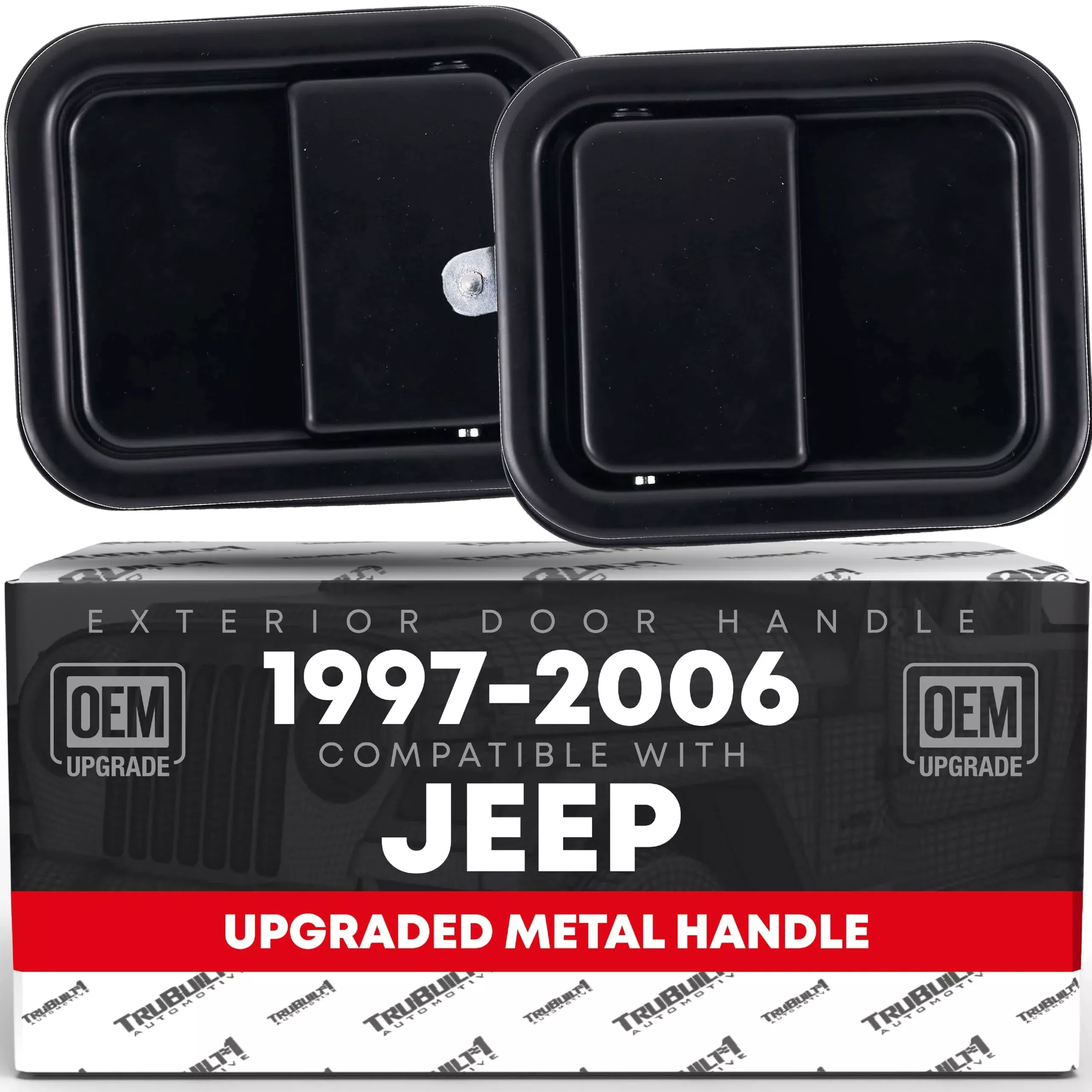 Exterior Door Handle Set, Front Driver + Passenger Door Handle - Compatible with 1997-2006 Jeep Wrangler, Full Door Type - Black, Metal, 55176382AE, 55176382AB, 55176383AE, 55176383AB, 79398, 79399 - Front Driver + Passenger Door Handle