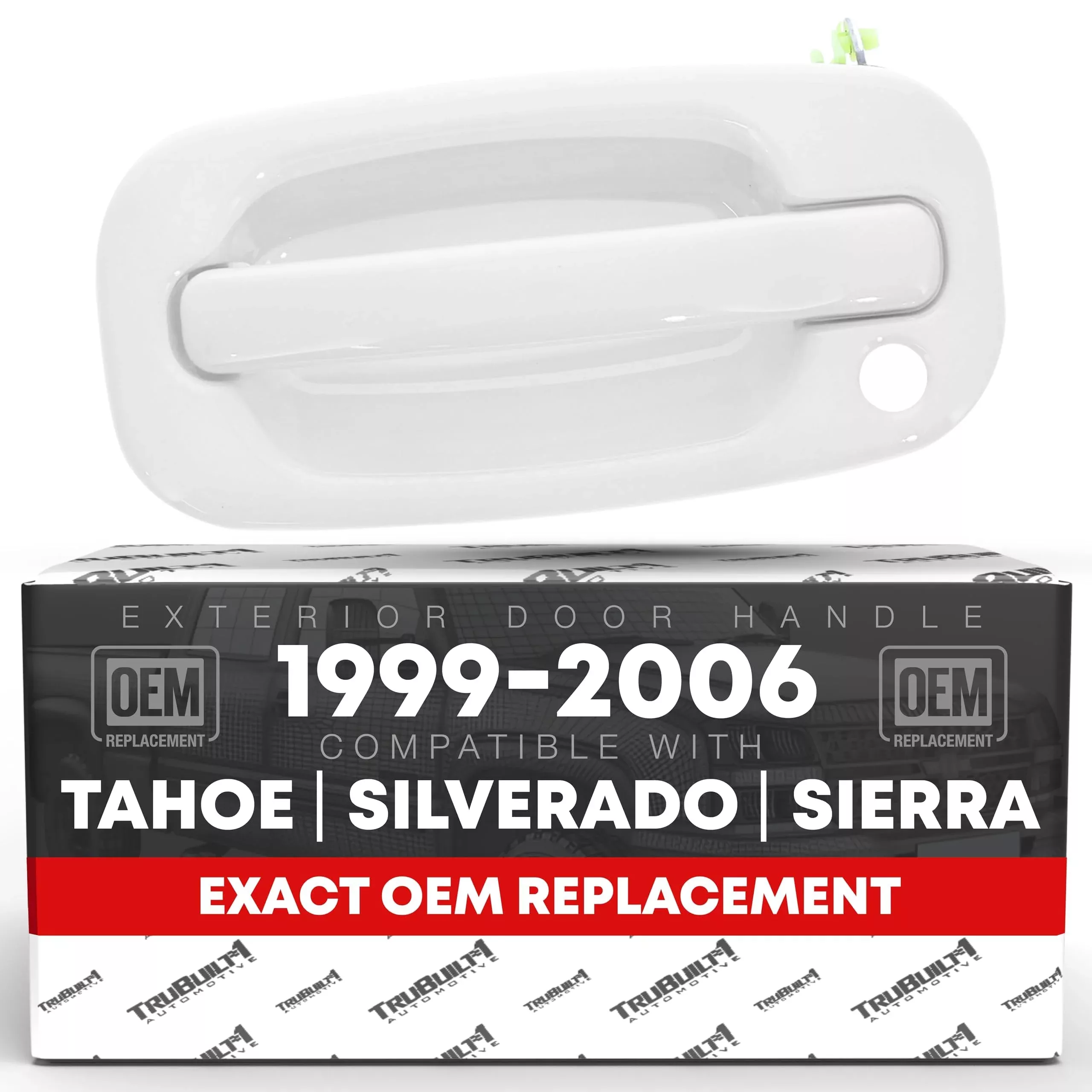 Exterior Front Driver Door Handle - Compatible with 1999-2006 Chevrolet Silverado, Suburban, Tahoe, Avalanche; 99-06 GMC Sierra, Yukon; Cadillac Escalade - All Chrome w/Keyhole - OEM 15034985, 91130 - Front Driver Side