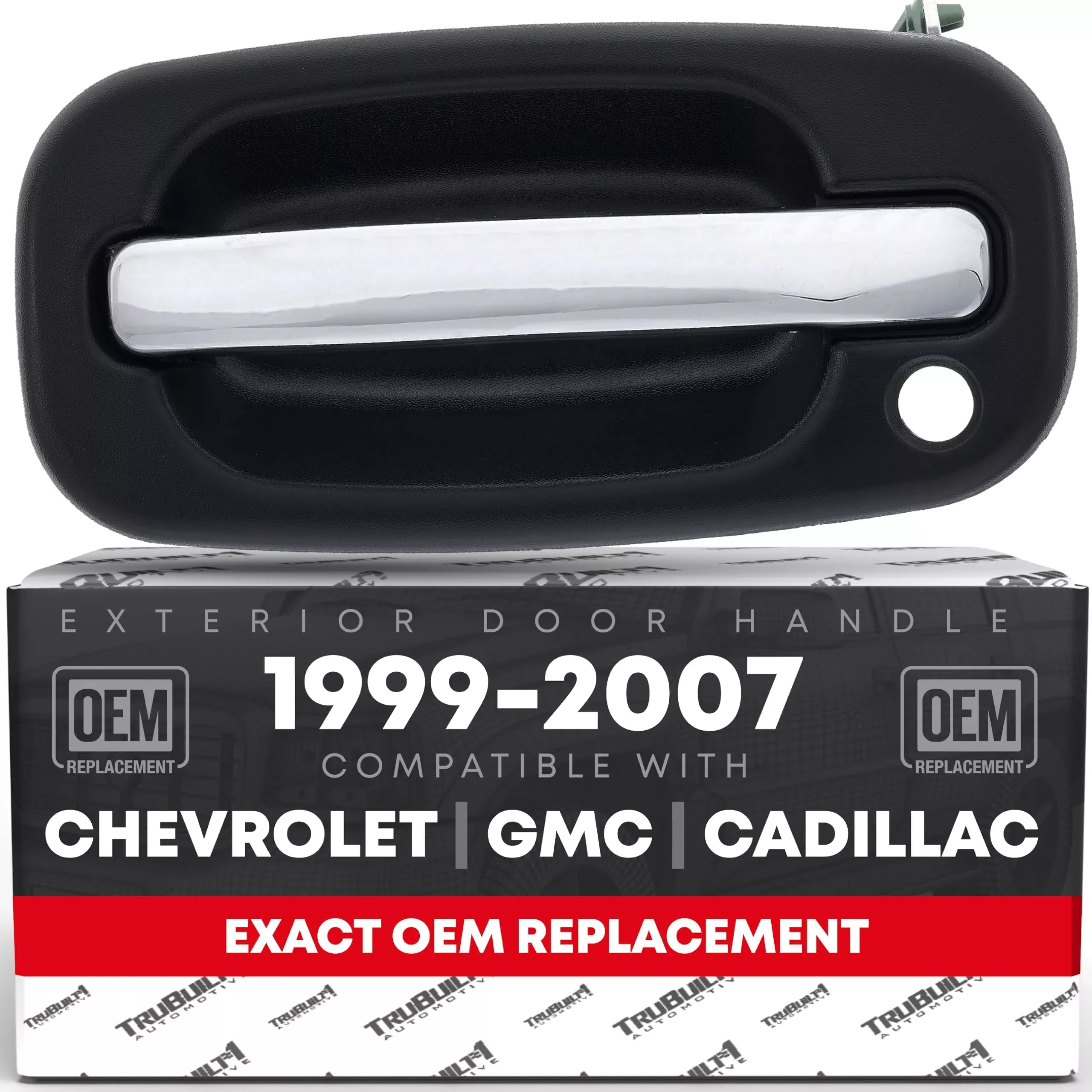 Exterior Front Driver Door Handle - Compatible with 1999-2007 Chevrolet Avalanche Silverado Suburban Tahoe; GMC Sierra Yukon; Cadillac Escalade - Chrome and Black - OEM 15745149, 15034985, 80550 - Front Left Door Handle