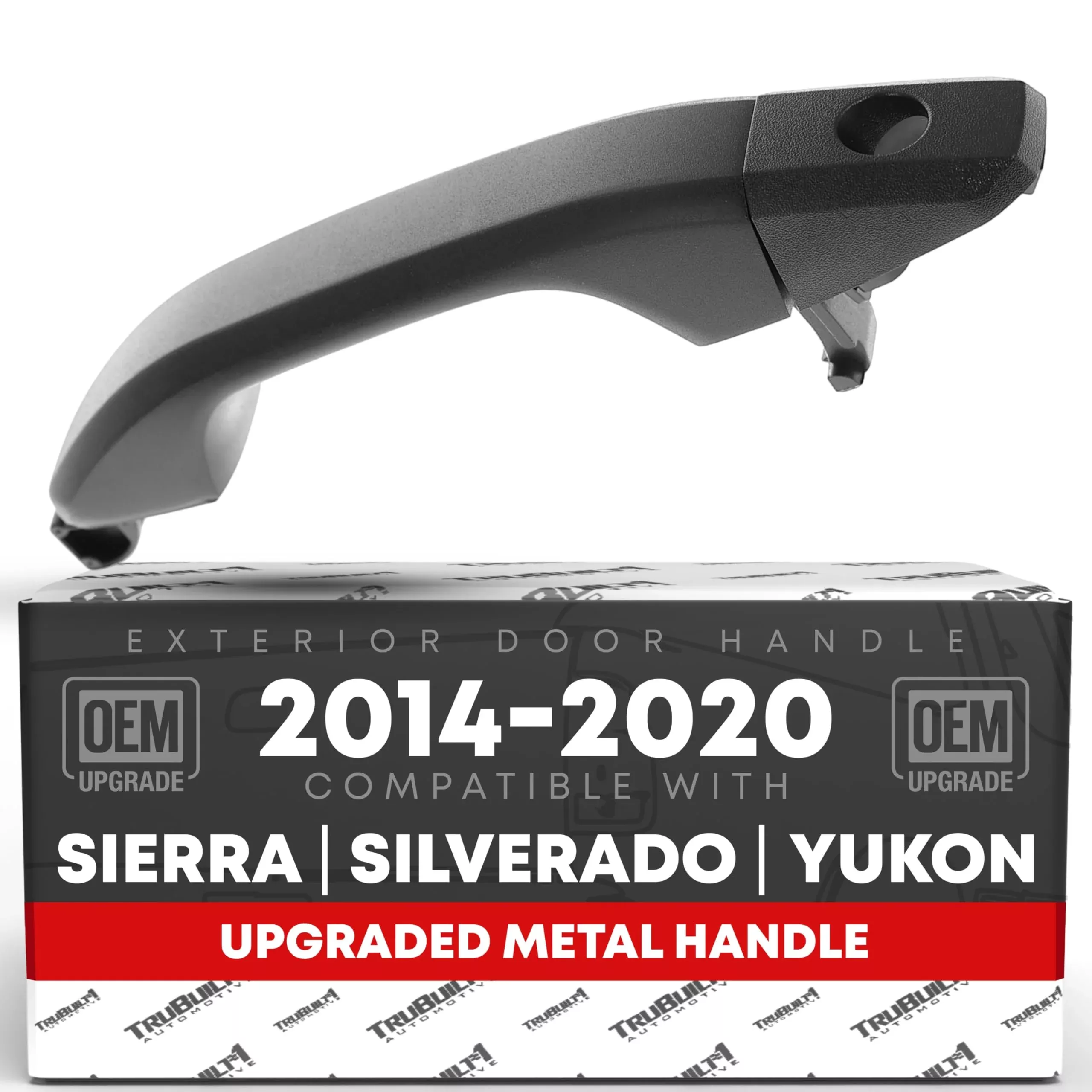 Exterior Front Driver Door Handle & Cover, Upgraded Metal - Compatible with 2014-2018 Chevrolet Silverado; 14-18 GMC Sierra 1500 2500 3500 - Textured Black w/ Keyhole - OEM 15058575, 22923605, 82395 - Front Driver Side Handle