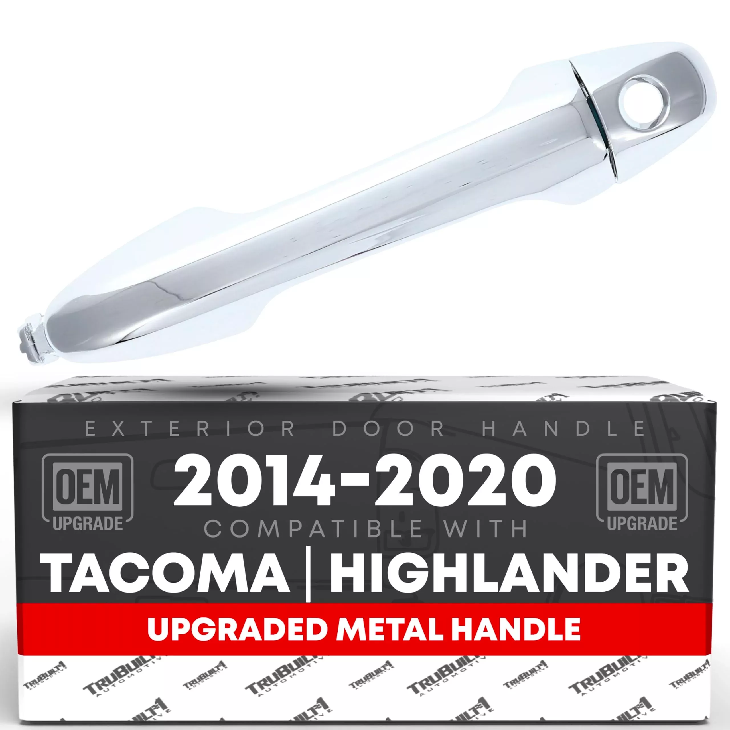 Exterior Front Driver Door Handle & Cover, Upgraded Metal - Compatible with 2016-2020 Toyota Tacoma, 14-19 Toyota Highlander - All Chrome w/Keyhole - OEM 69211-0E010-C1, 69217-0E030-C1 - Front Driver Side Handle