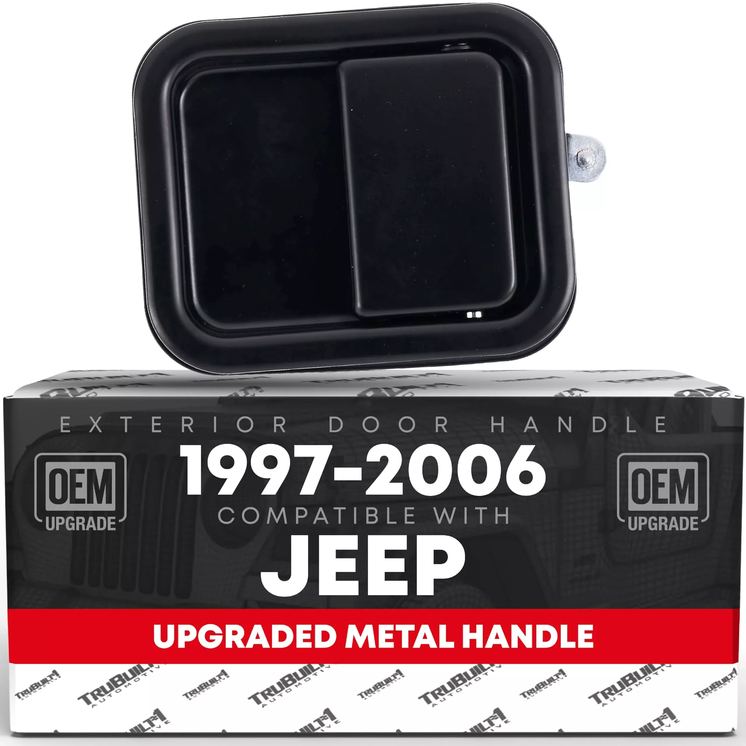 Exterior Front Driver Door Handle Replacement - Compatible with 1997-2006 Jeep Wrangler, Full Door Type - Smooth Black, Metal - OEM 55176383AE, 55176383AB, 79398 - Front Driver Door Handle