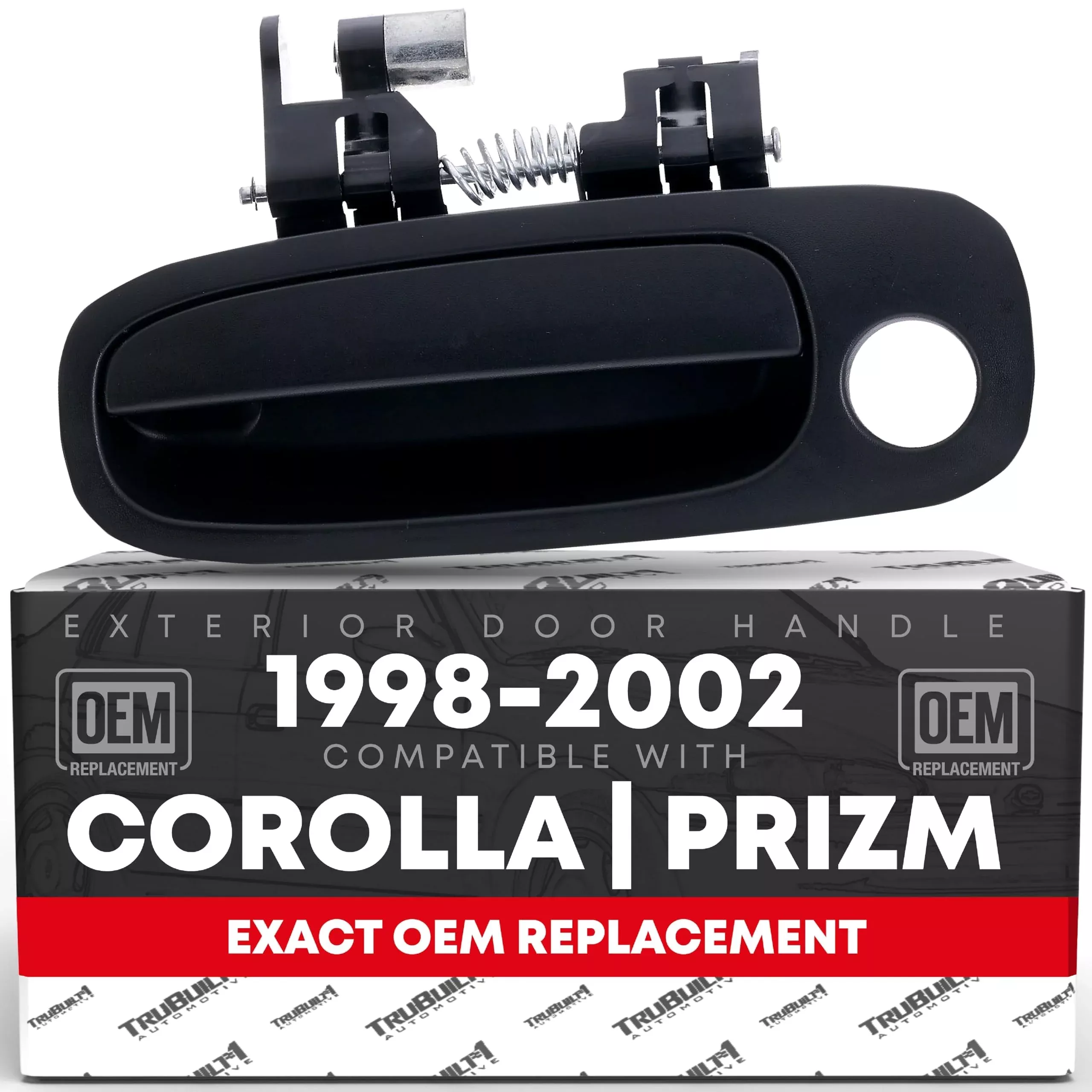 Exterior Front Driver Door Handle Replacement - Compatible with 1998-2002 Toyota Corolla, Chevrolet Prizm - Textured Black, Plastic - OEM 69220-02030, 6922002030, 6921002030, TO1310132, TO1311132 - Front Driver Side