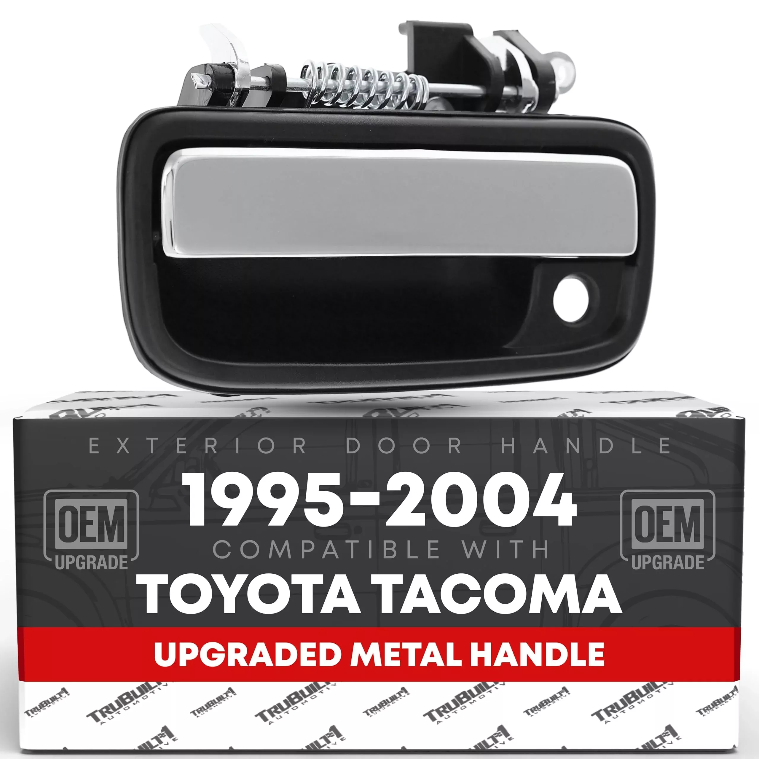 Exterior Front Driver Door Handle Replacement, Upgraded Metal & Plastic Housing - Compatible with 1995-2004 Toyota Tacoma - All Chrome w/Keyhole - OEM 69220-35020 - Front Driver Side Handle