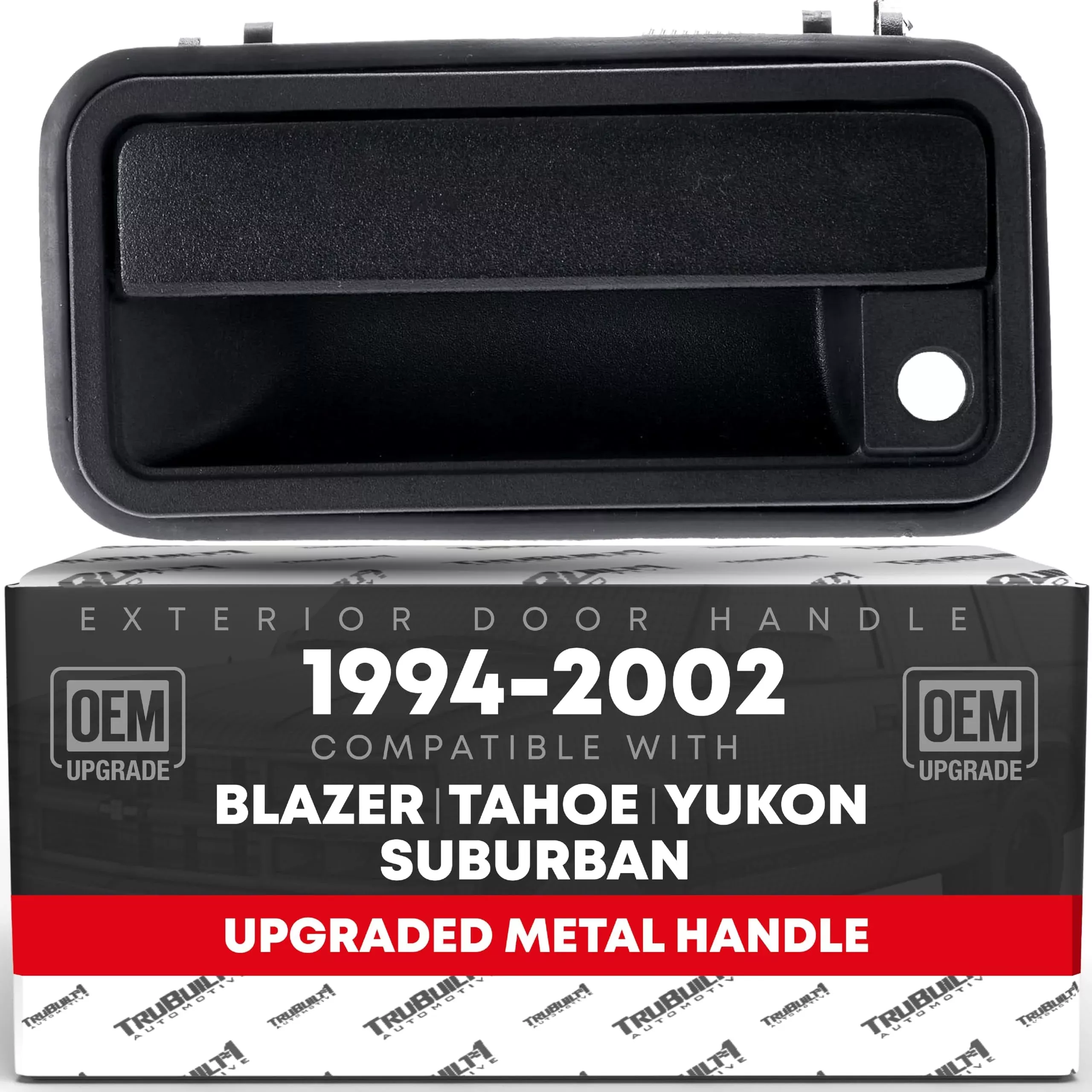 Exterior Front Driver Door Handle, Upgraded Metal - Compatible with 1994-2002 Chevrolet GMC C/K 1500 2500 3500, Blazer, Tahoe, Yukon, Suburban - Textured Black - OEM 15727337, 15032305, 15050621 - All-Metal Left Handle