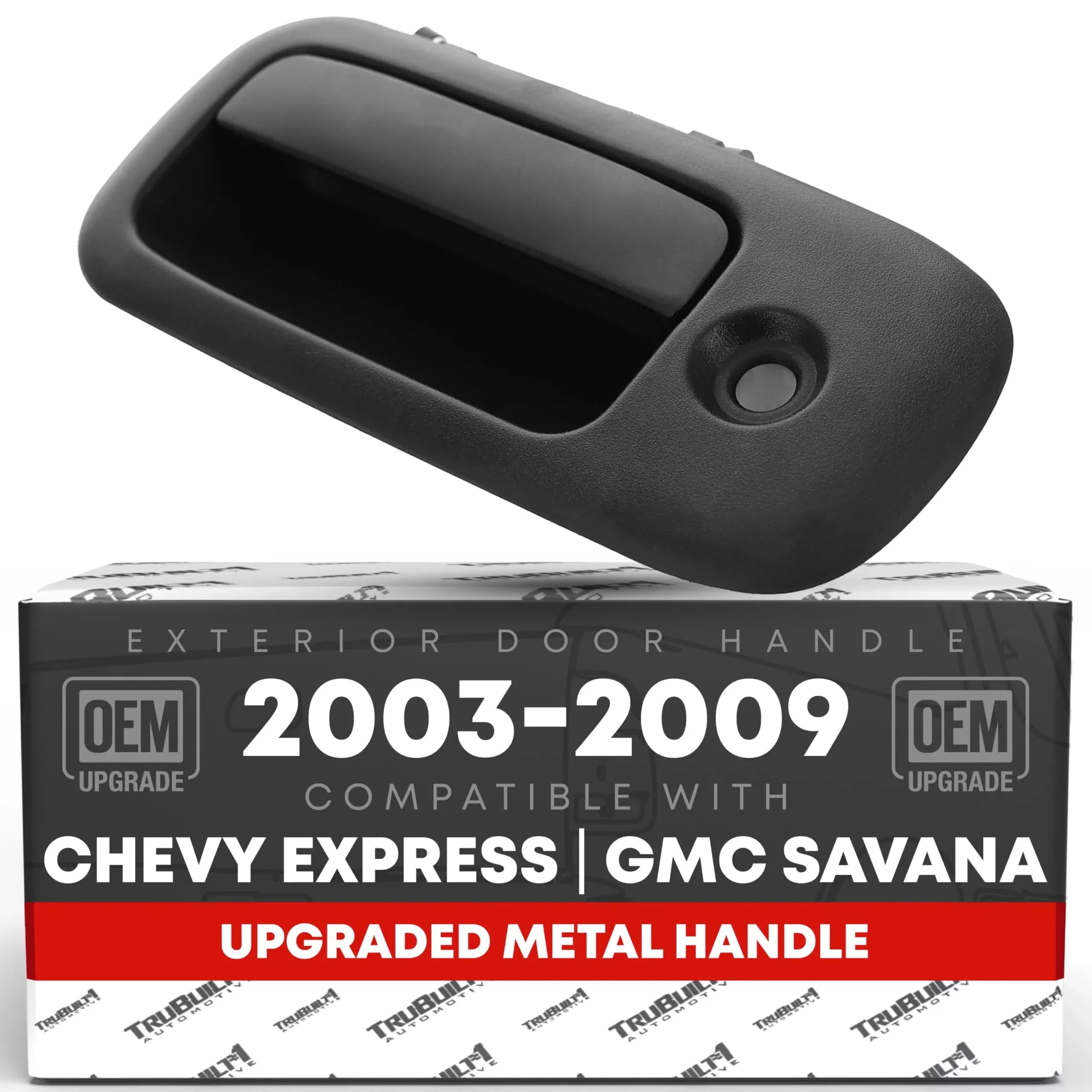 Exterior Front Driver Door Handle Upgraded Metal - Compatible with 2003-2009 Chevrolet Express, 03-09 GMC Savana 1500 2500 3500 - Textured Black - OEM 25866267-MT, 10359094, 15104314, 79320, GM131014 - Front Driver Side Handle
