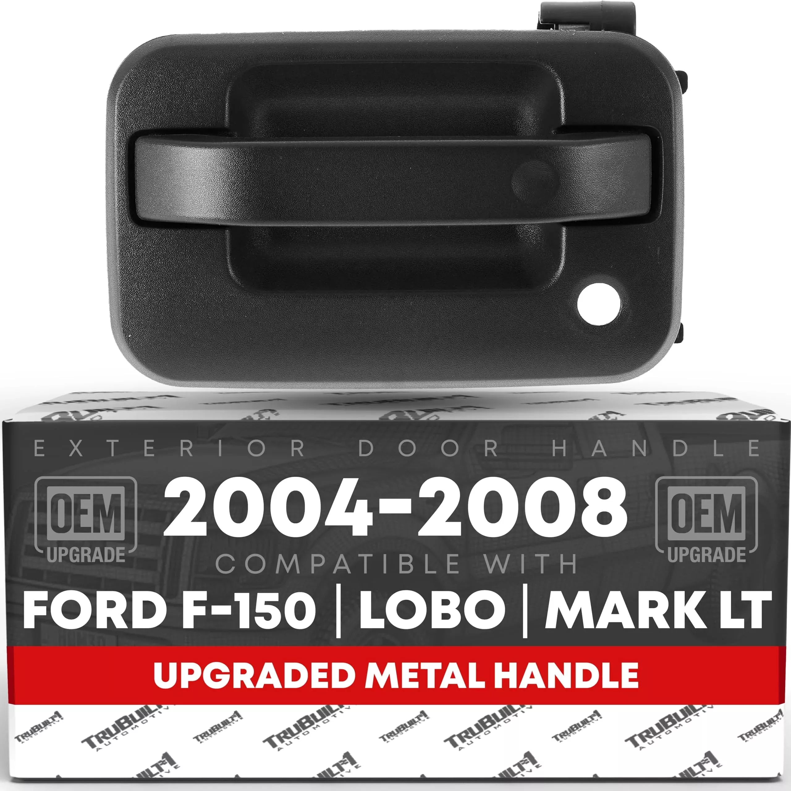 Exterior Front Driver Door Handle, Upgraded Metal - Compatible with 2004-2014 Ford F-150, 04-14 Ford Lobo, 04-14 Lincoln Mark LT (Mexico) - Textured Black w/ Keyhole - OEM 9L3Z-1522405-BA-MT, 97674 - Front Driver Side Handle