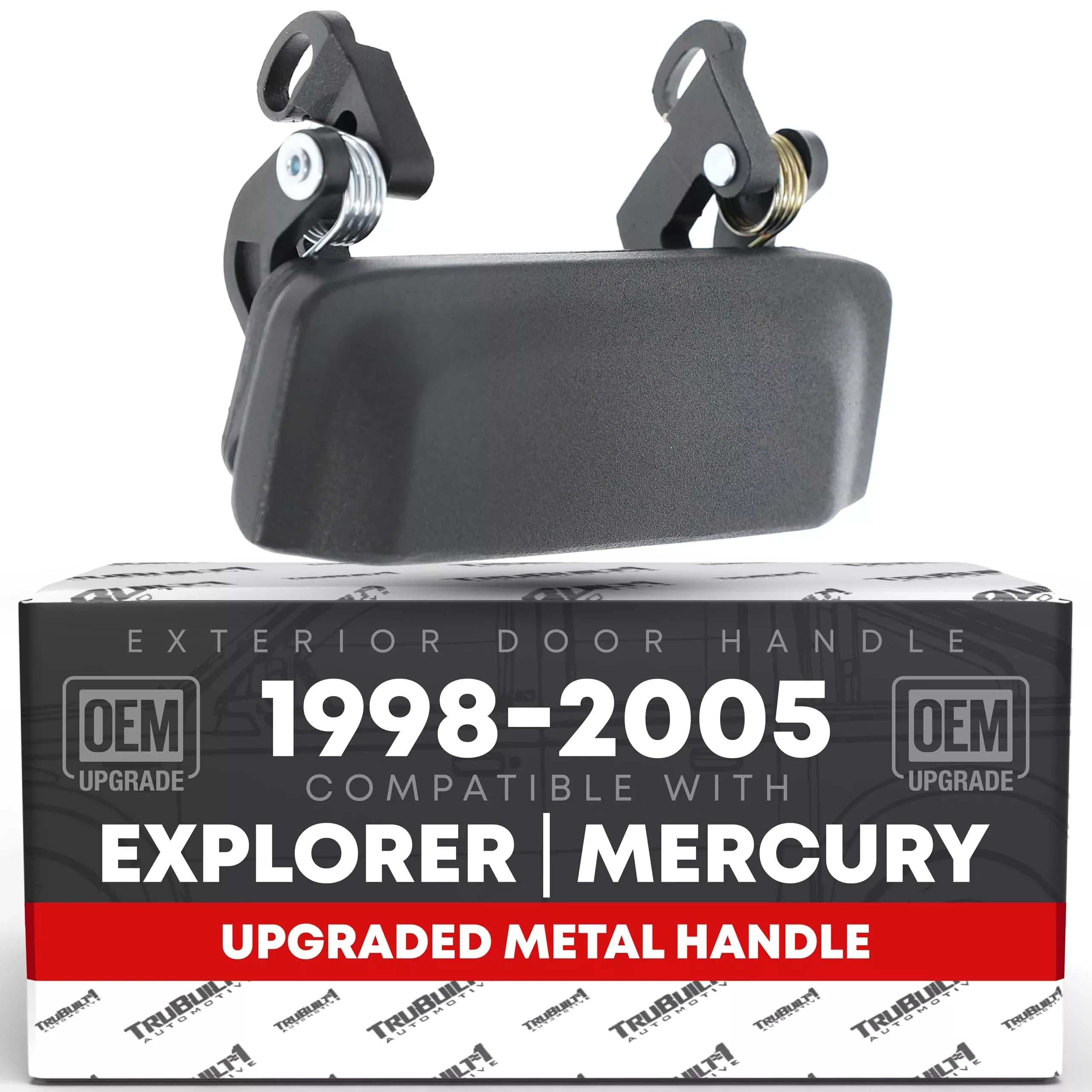 Exterior Front Driver or Passenger Door Handle, Upgraded Metal - Compatible with 1998-2001 Ford Explorer; 98-01 Mercury Mountaineer - Textured Black - OEM 2L2Z-7822404-AAPTM-MT, F87Z7822404BAL, 90645 - Front Driver or Passenger Handle