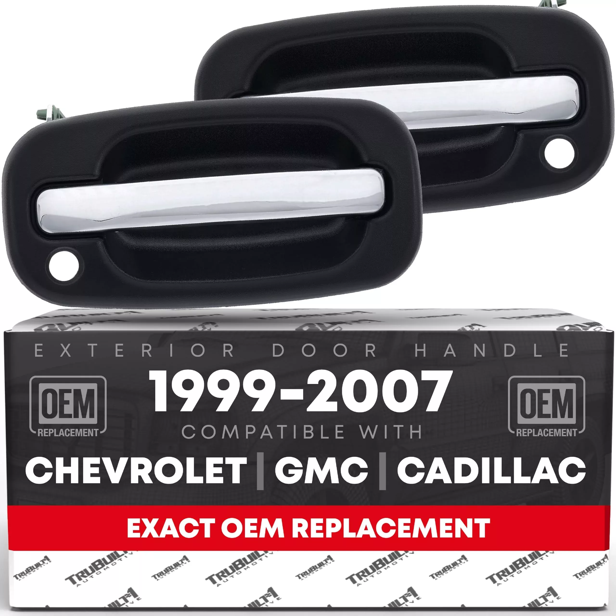 Exterior Front Driver & Passenger Door Handle - Compatible with 1999-2007 Chevrolet Avalanche Silverado Suburban Tahoe; GMC Sierra Yukon; Cadillac Escalade - Chrome - OEM 15745149, 15745148, 15034985 - Front Left + Right Door handle