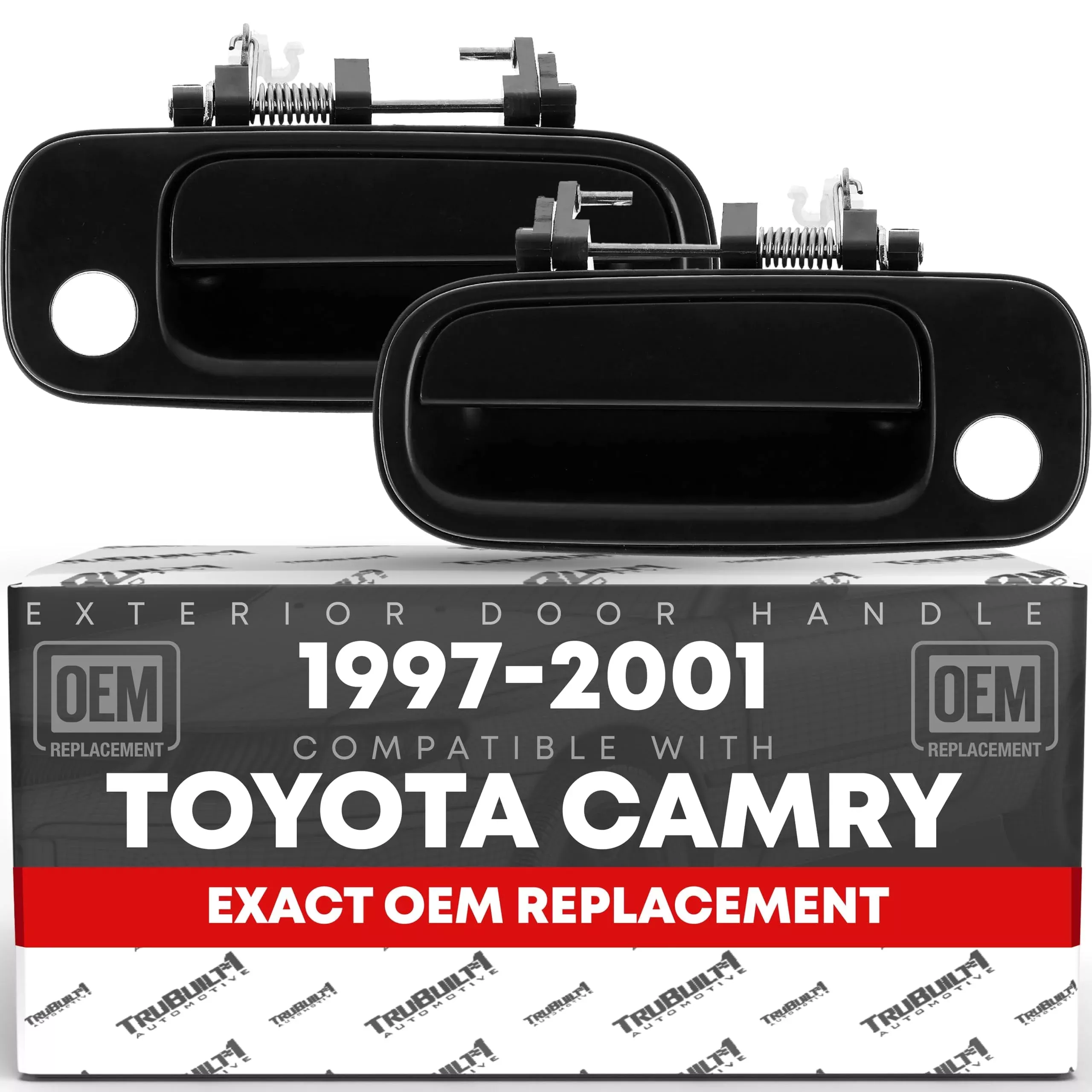 Exterior Front Driver and Passenger Door Handle Replacement - Compatible with 1997-2001 Toyota Camry - Smooth Black, Plastic - OEM 6922033040, 6922033041, 69220AA010, 69220YC030, 79426 - Front Driver + Passenger Door Handle