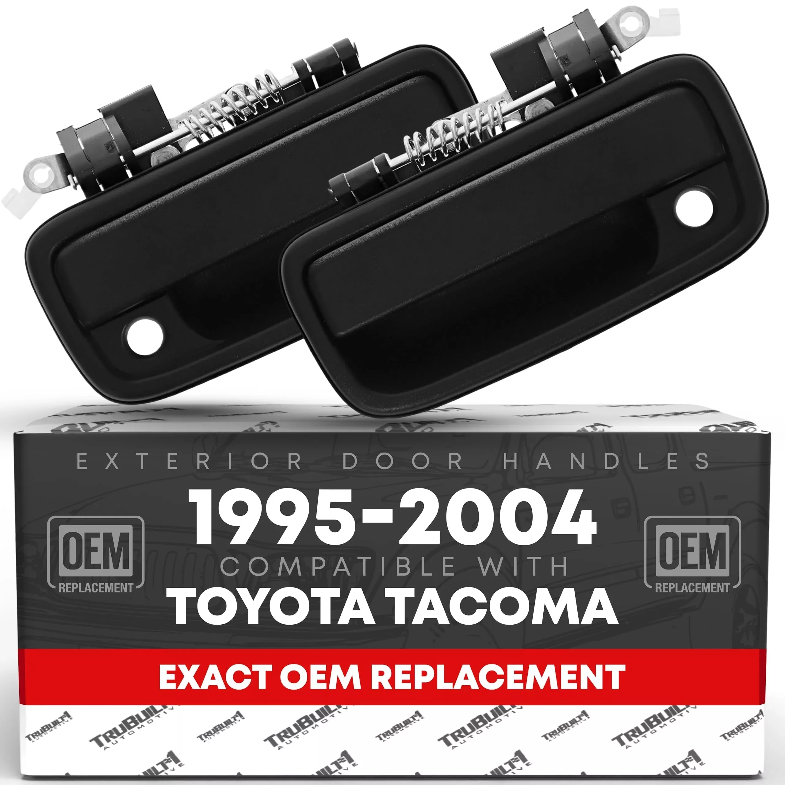 Exterior Front Driver & Passenger Door Handle Replacement Set - Compatible with 1995-2004 Toyota Tacoma - Textured Black with Keyhole - OEM 69220-35020, 69210-35020 - Driver + Passenger Handle (Plastic)
