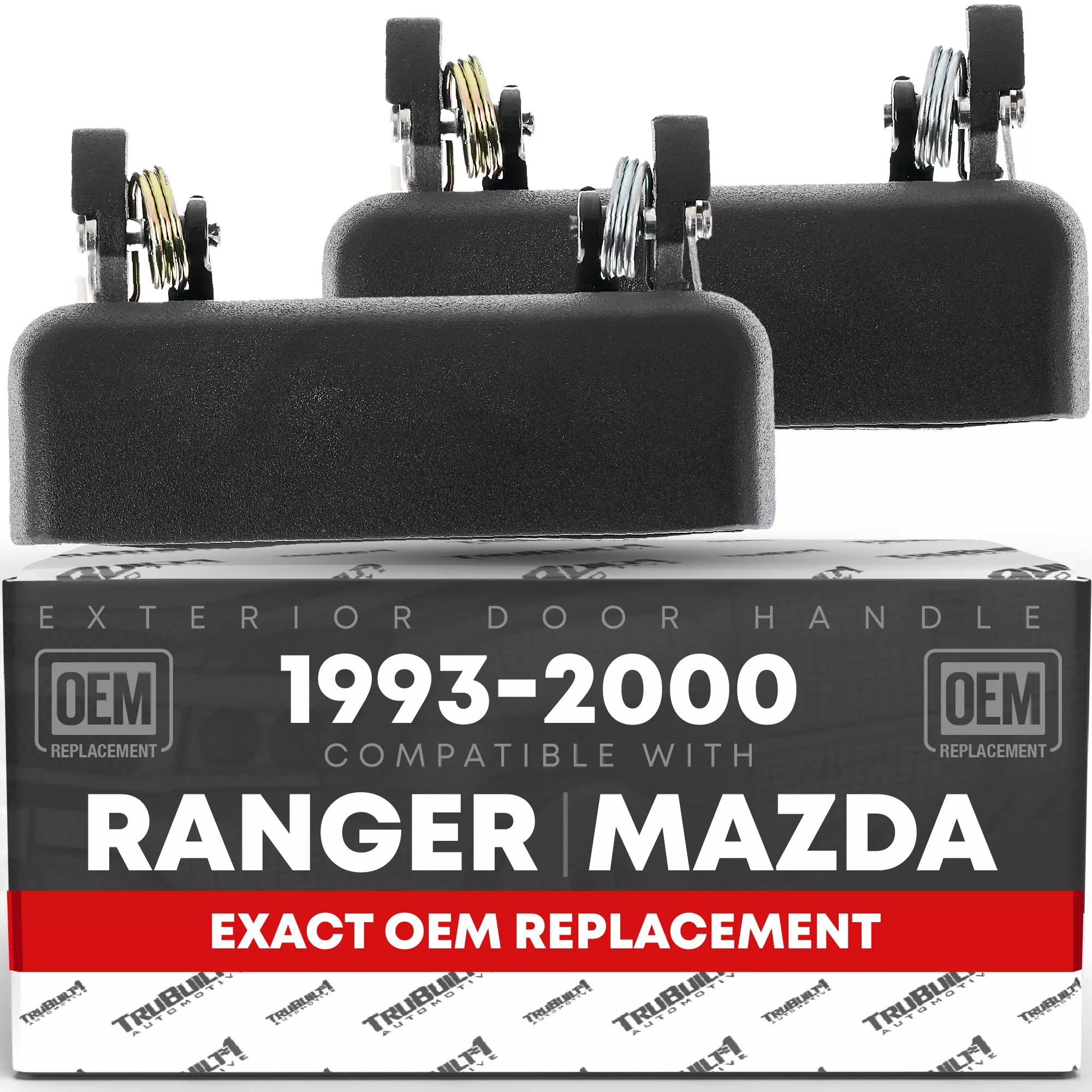 Exterior Front Driver & Passenger Door Handle Set - Compatible with 1993-2000 Ford Ranger (USA Type) - Textured Black, Plastic - OEM F37Z-1022405-A, ZZM0-59-420, F37Z-1022404-A, ZZM0-58-420 - Front Left + Right - Plastic