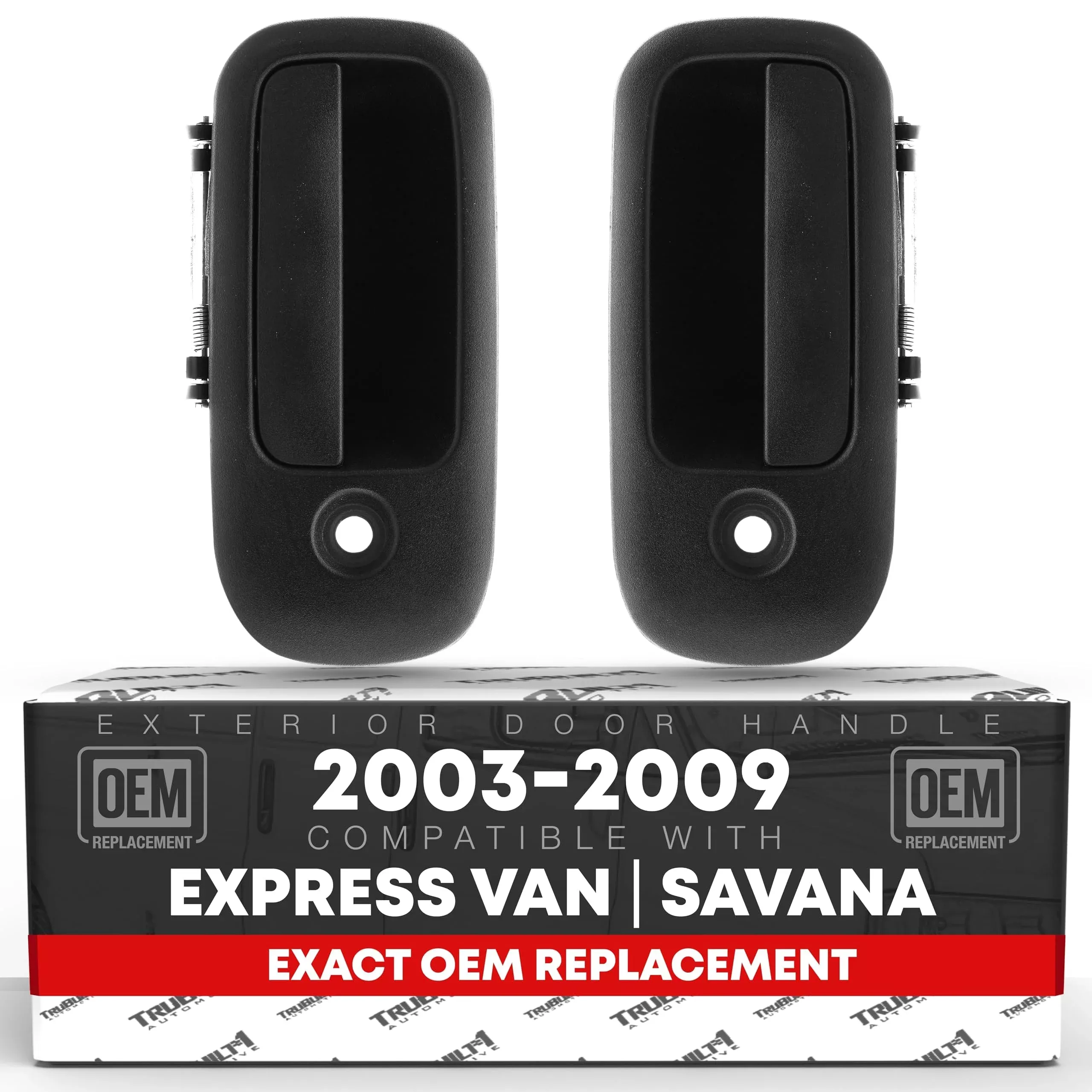 Exterior Front Driver & Passenger Door Handle Set - Compatible with 2003-2009 Chevrolet Express 1500 2500 3500; 03-09 GMC Savana 1500 2500 3500 - Textured Black, OEM 10359093, 10359094, 79321, 79320 - Front Left + Right Handles
