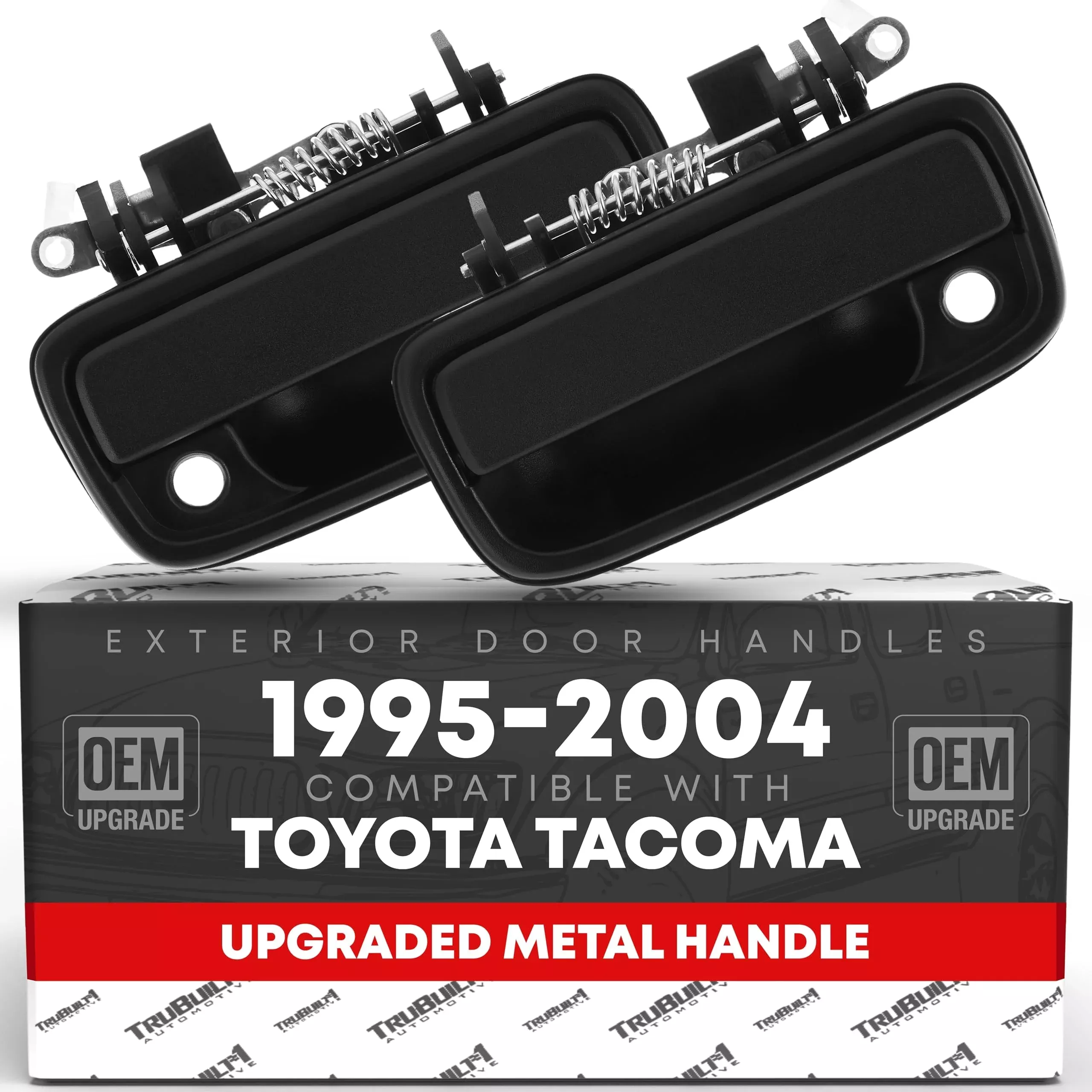 Exterior Front Driver & Passenger Door Handle Set, Upgraded Metal, Compatible with 1995-2004 Toyota Tacoma - Textured Black - 69220-35020, 69210-35020, 79345, 91318, 79344, 91319, TO1311117, TO131011 - Driver + Passenger Handle (Metal)