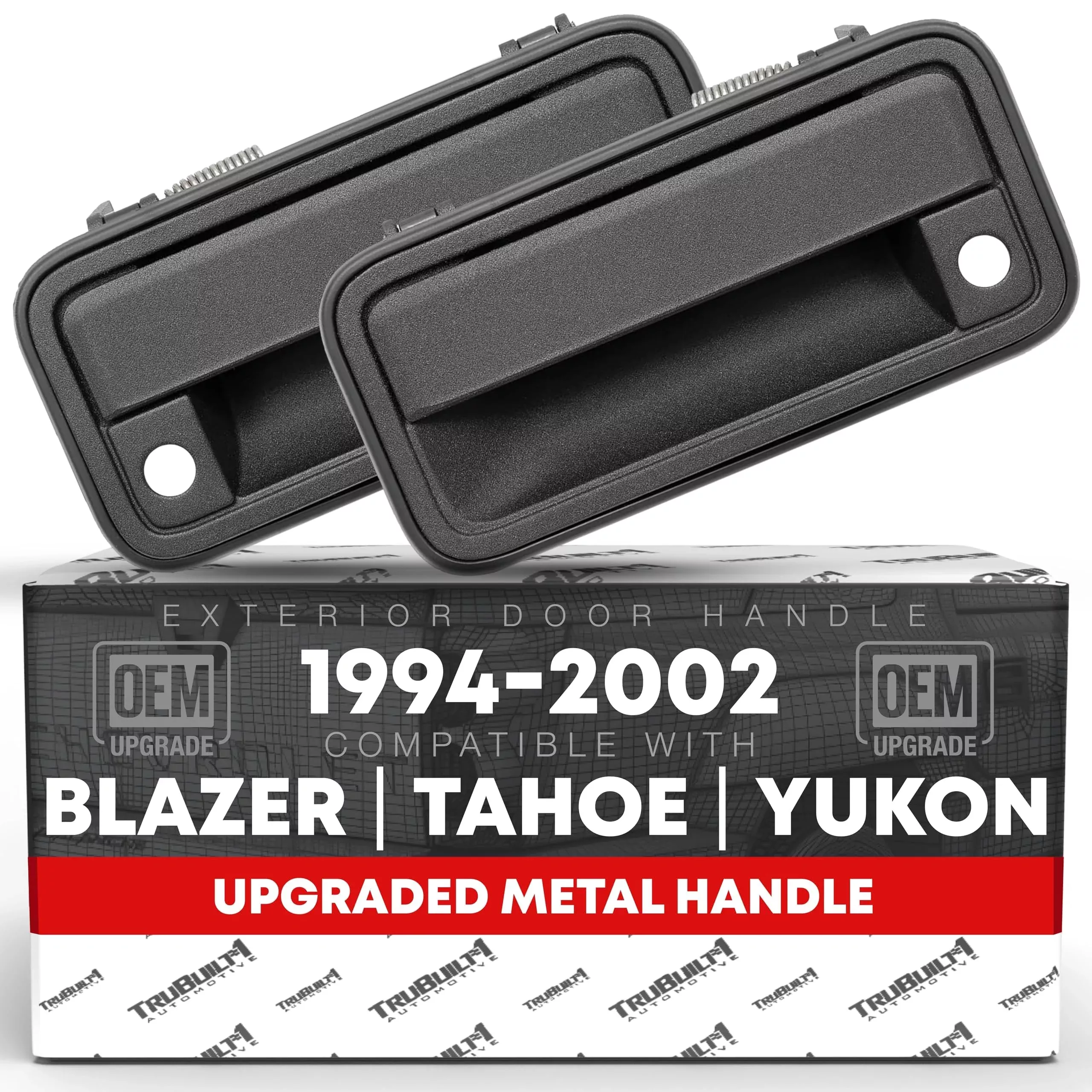 Exterior Front Driver & Passenger Door Handle, Upgraded Metal - Compatible with 1995-2000 Chevrolet GMC C/K 1500, 2500, 3500, Suburban, Blazer, Tahoe, Yukon - Textured Black - OEM 15727338, 15727337 - All-Metal Right + Left Handle