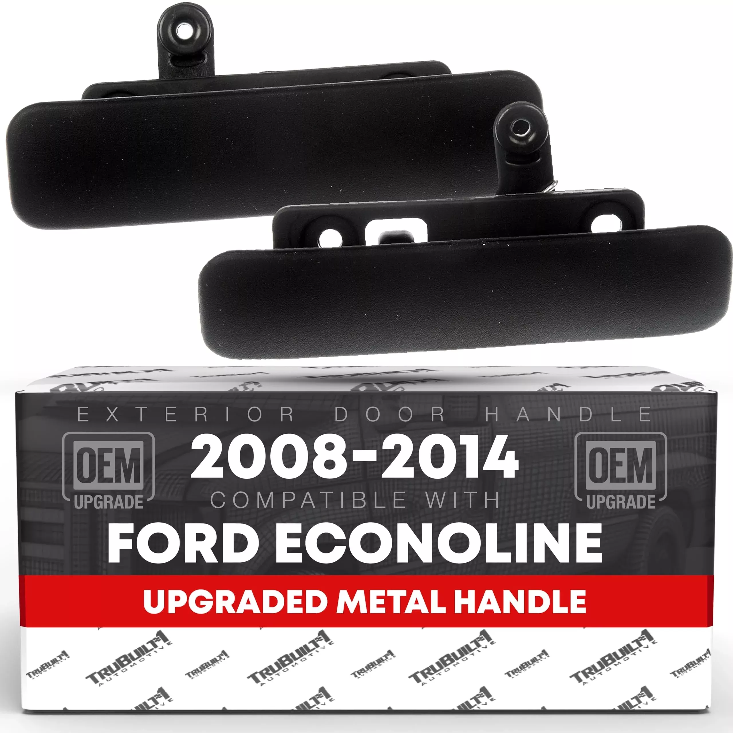 Exterior Front Driver and Passenger Door Handle, Upgraded Metal - Compatible with 2008-2014 Ford Econoline E-150, 08-14 E-250, 08-19 E-350 Super Duty, Textured Black - OEM 8C2Z1522404AD, 8C2Z1522405A - Front Driver + Passenger Side Door Handle