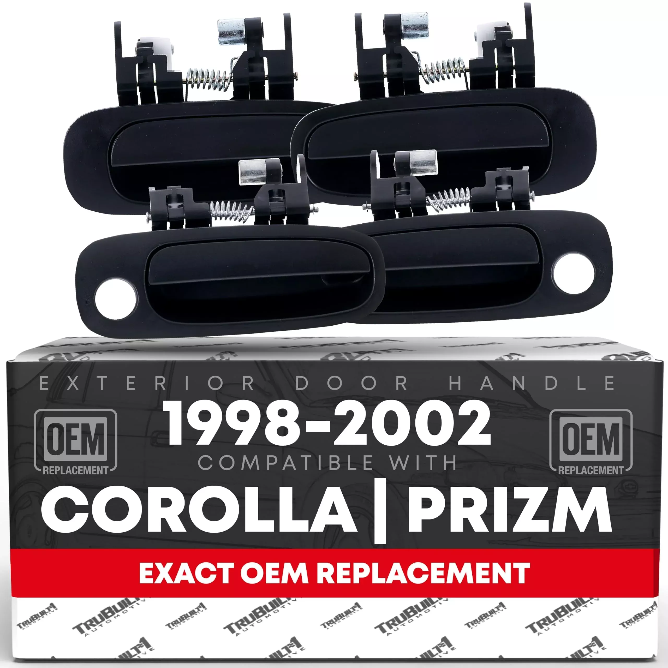 Exterior Front or Rear Driver and Passenger Door Handle 4-Piece Set - Compatible with 1998-2002 Toyota Corolla - Textured Black - OEM 69220-02030, 69210-02030, 69240-02030, 69230-0203 - Exterior Door - 4-Set