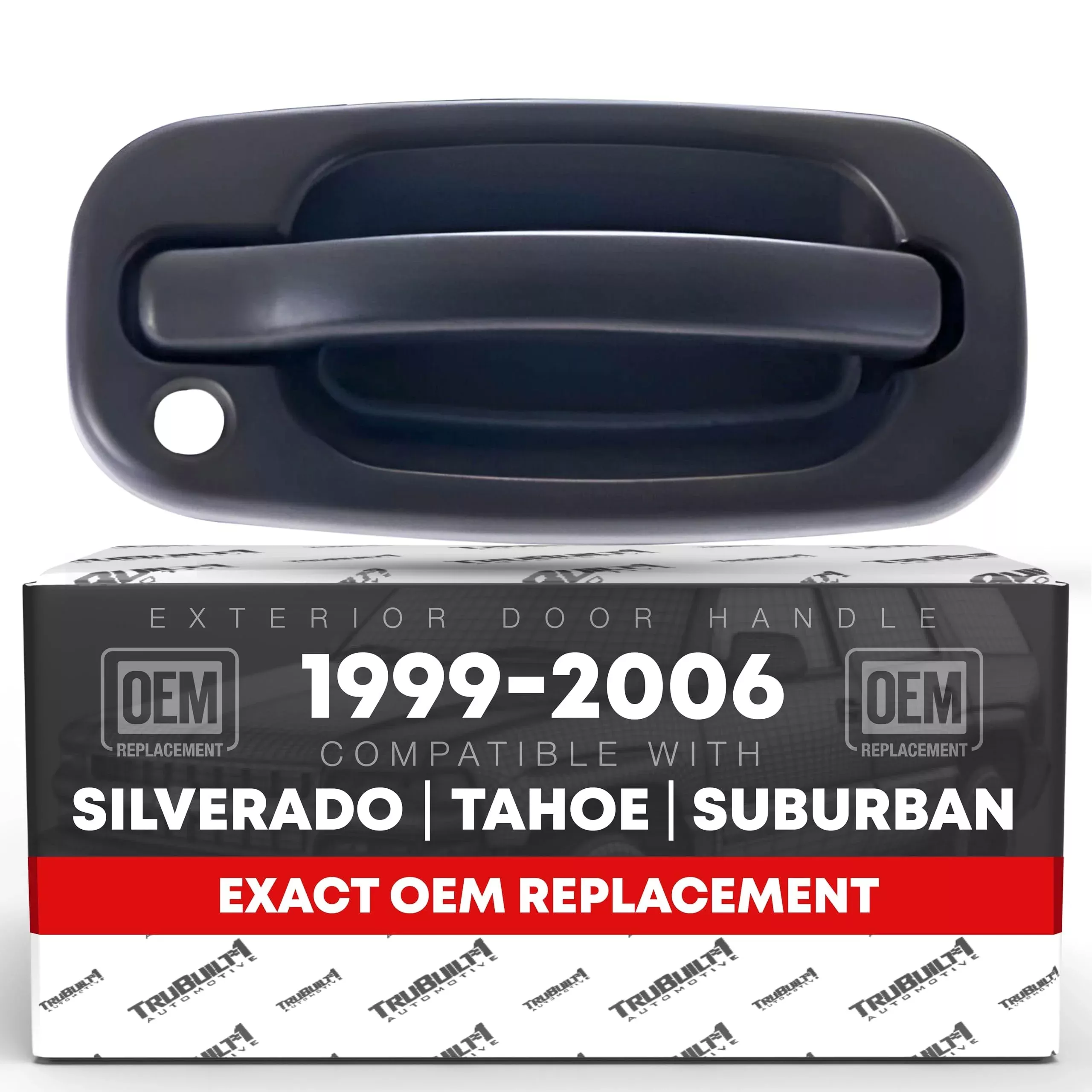 Exterior Front Passenger Door Handle - Compatible with 1999-2006 Chevrolet Silverado, Suburban, Tahoe, Avalanche; 99-06 GMC Sierra, Yukon; 99-06 Cadillac Escalade - Chrome, Black - OEM 15745148, 8054 - Front Right Door Handle