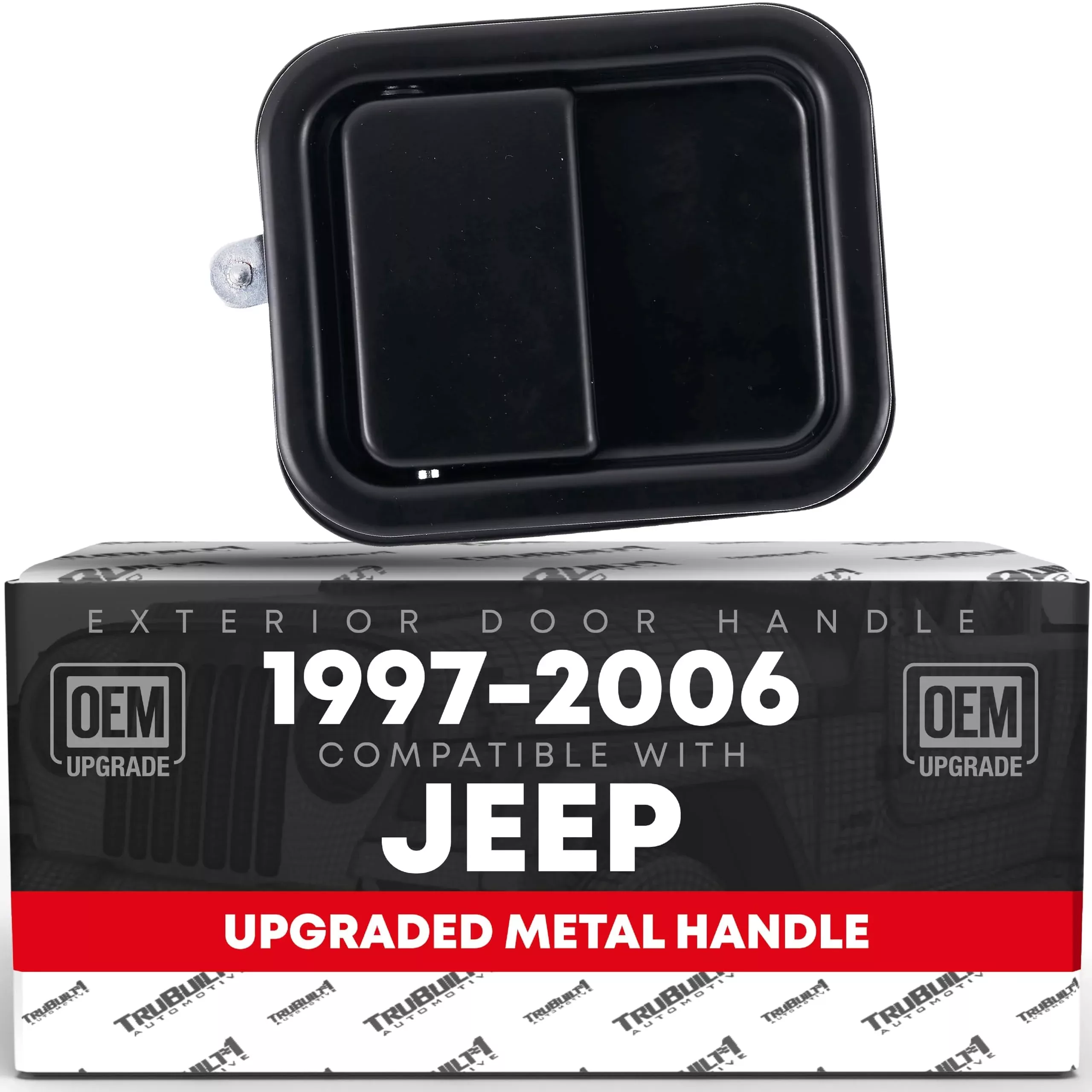 Exterior Front Passenger Door Handle Replacement - Compatible with 1997-2006 Jeep Wrangler, Full Door Type - Smooth Black - OEM 55176382, 55176382AE, 55176382AB, 79399 - Front Passenger Door Handle
