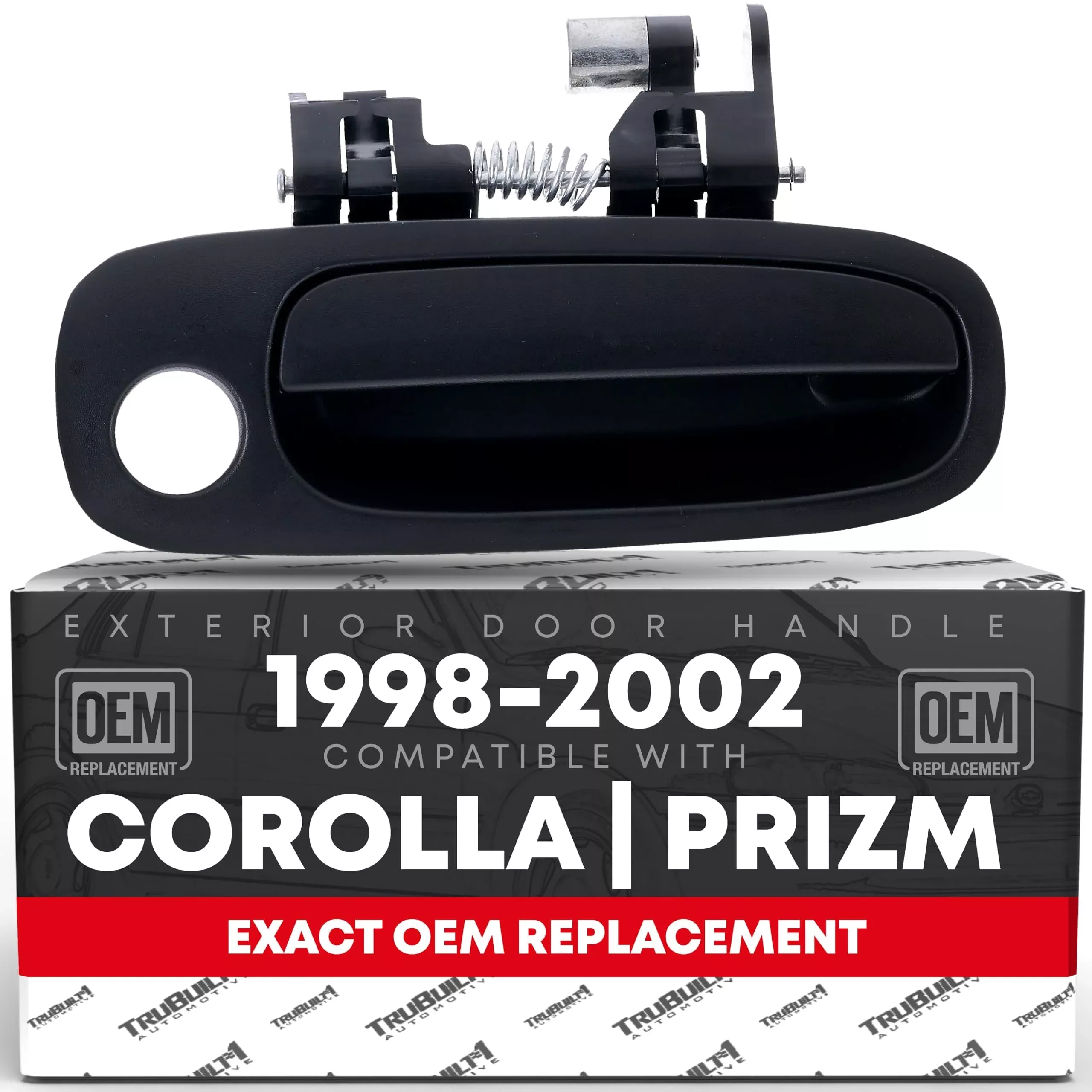 Exterior Front Passenger Door Handle Replacement - Compatible with 1998-2002 Toyota Corolla; 1998-2002 Chevrolet Prizm - Textured Black, Plastic - OEM 69210-02030, 69210-02040, 69210-02050, 94857480 - Front Passenger Side