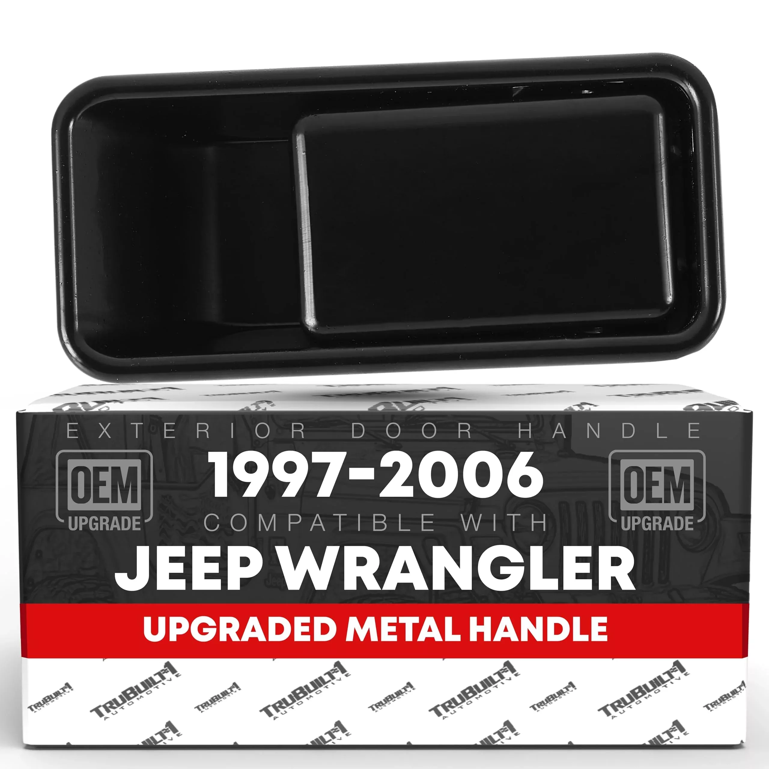 Exterior Front Passenger Door Handle Replacement, Upgraded Metal - Compatible with 1987-2006 Jeep Wrangler, Half Door Type - Smooth Black - OEM 55176548AB, 79335 - Front Passenger Door Handle