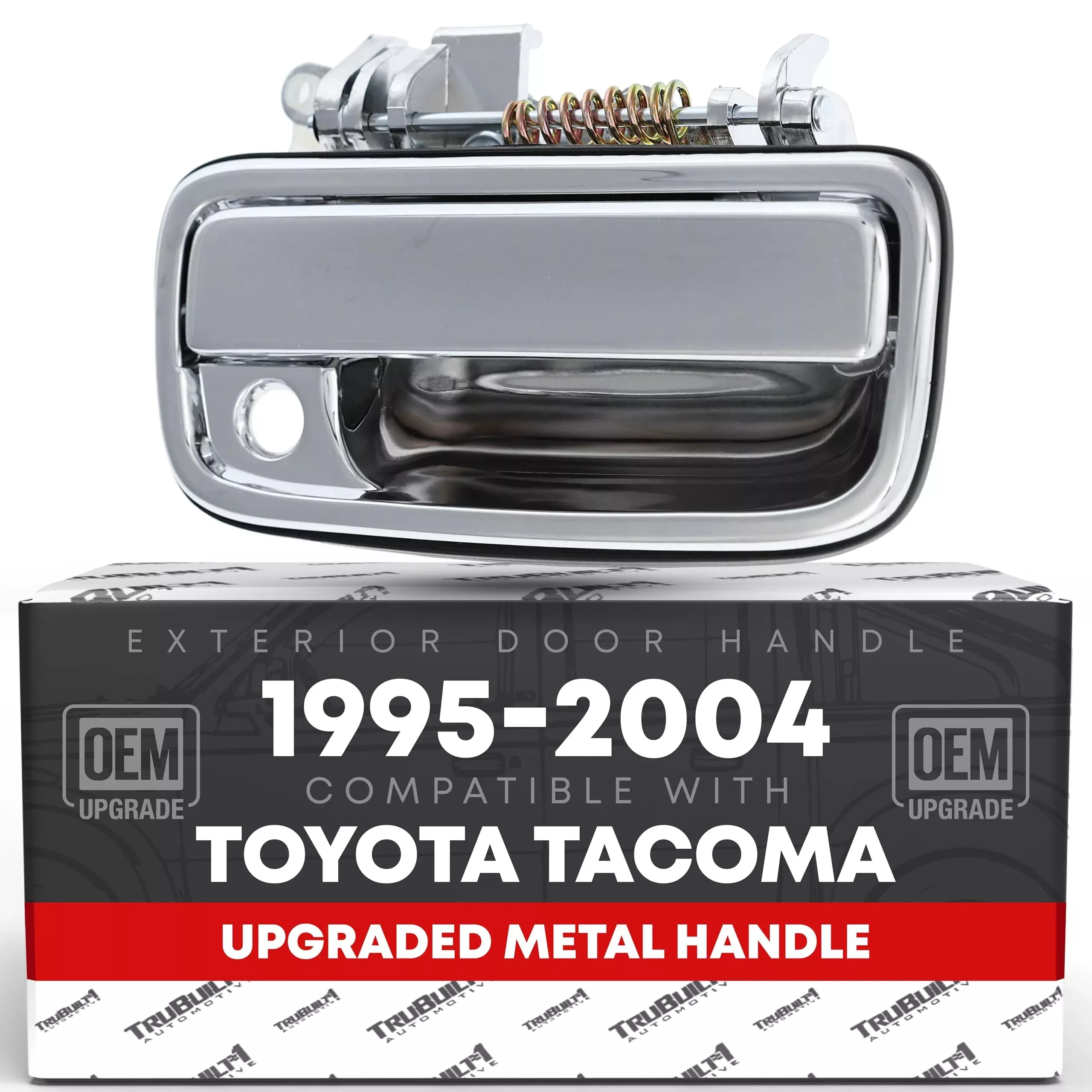 Exterior Front Passenger Door Handle Replacement, Upgraded Metal & Plastic Housing - Compatible with 1995-2004 Toyota Tacoma - Chrome Handle, Black Housing w/Keyhole - OEM 69210-35030 - Front Passenger Side Handle