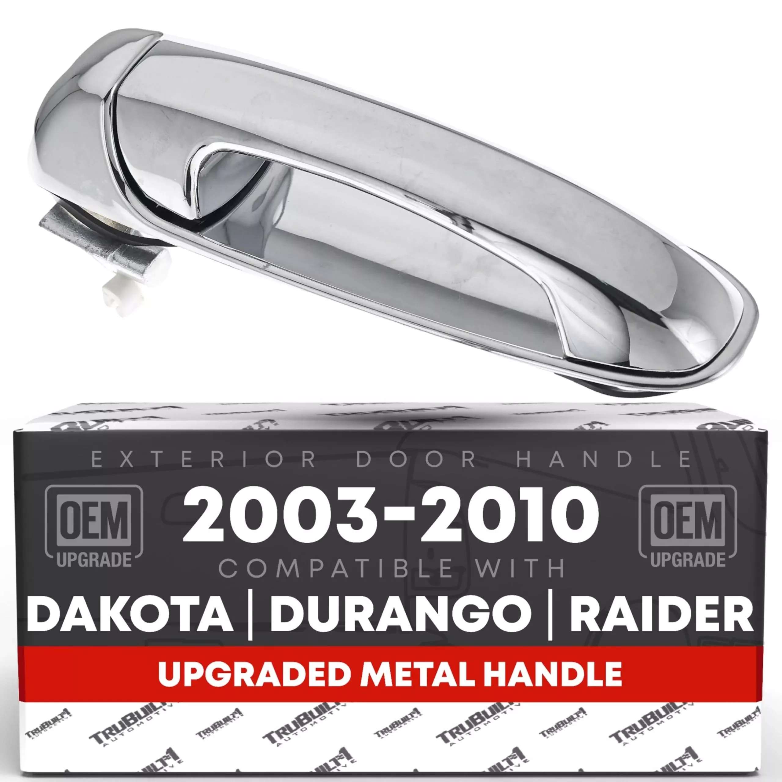 Exterior Front Passenger Door Handle, Upgraded Metal - Compatible with 2002-2009 Dodge Ram 1500 2500 3500 4500 5500; 05-10 Dodge Dakota, 04-09 Dodge Durango - All Chrome - OEM 55275948AB-ACHMT, 80163 - Front Passenger Side Handle