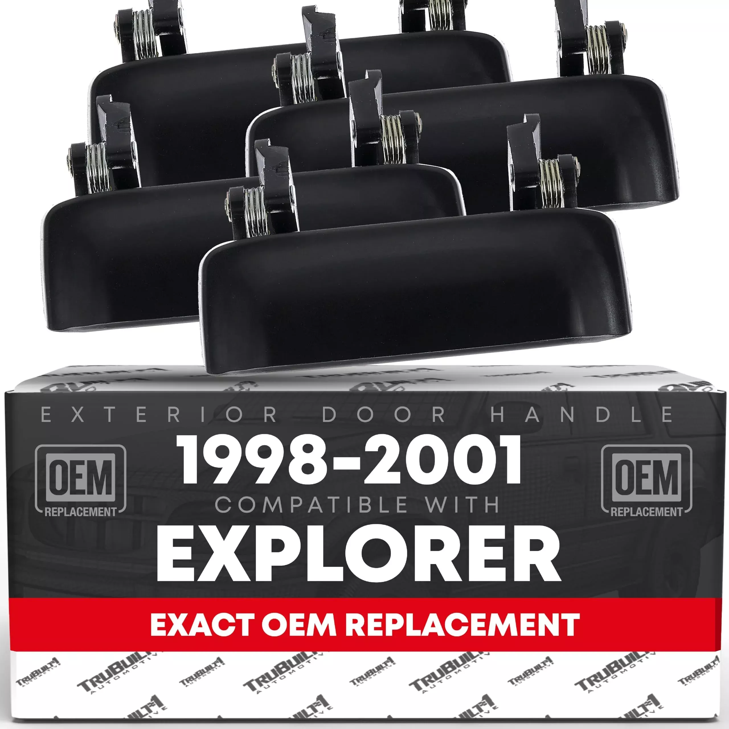 Exterior Front/Rear Driver & Passenger Door Handle - Set of 4 - Compatible with 1998-2001 Ford Explorer, 01-03 Explorer Sport; 98-01 Mercury Mountaineer - Smooth Black - OEM 2L2Z7822404AAPTM, 79102 - 4-Doors Handle Set