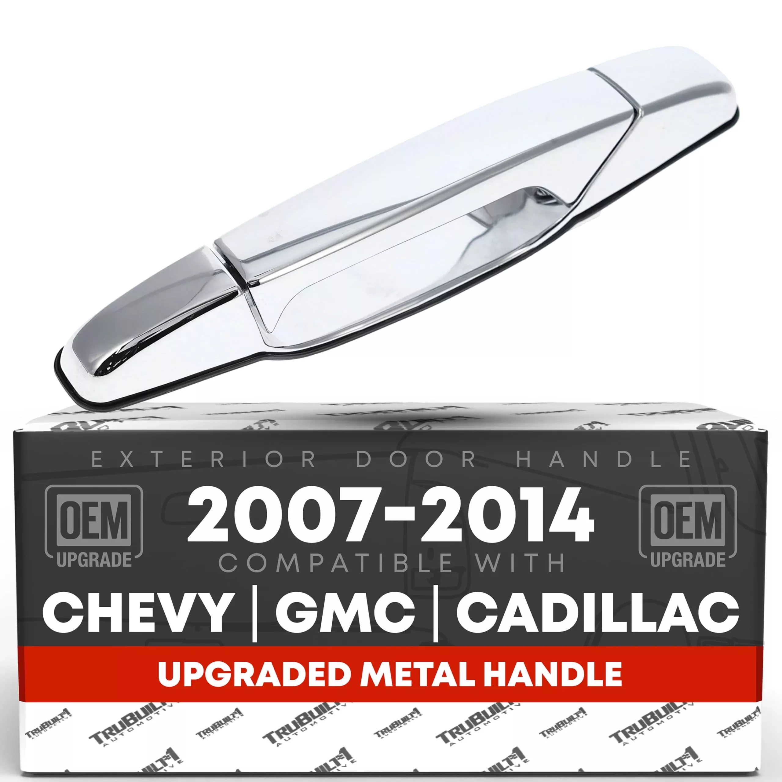 Exterior Rear Driver Door Handle, Upgraded Metal - Compatible with 2007-2014 Chevrolet Silverado; 07-14 GMC Sierra 1500 2500 3500; 07-14 Cadillac Escalade - All Chrome w/ Keyhole - OEM 22738725, 8010 - Rear Driver Side Handle