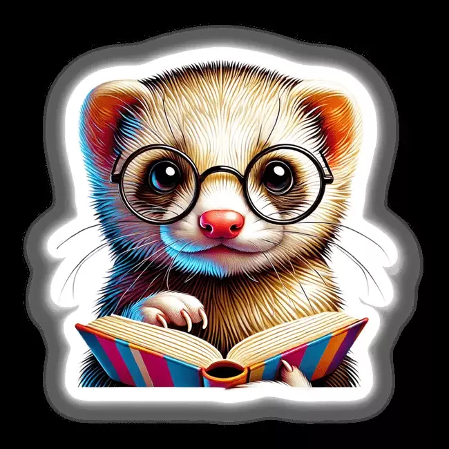 Ferret With Reading Glasses Open Book