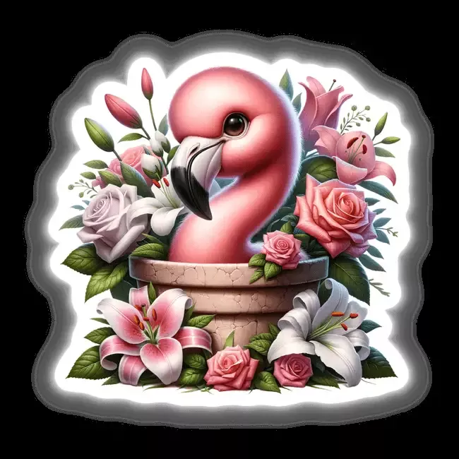 Flamingo Peeking Out of Flower Pot
