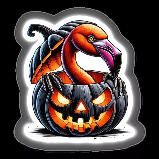 Flamingo Peeking Out of Pumpkin Halloween