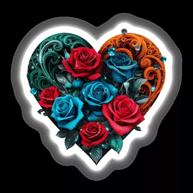 Floral Heart with Red and Blue Roses