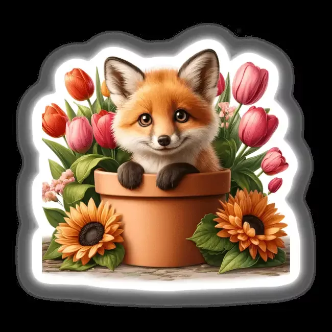 Fox Peeking Out of Flower Pot