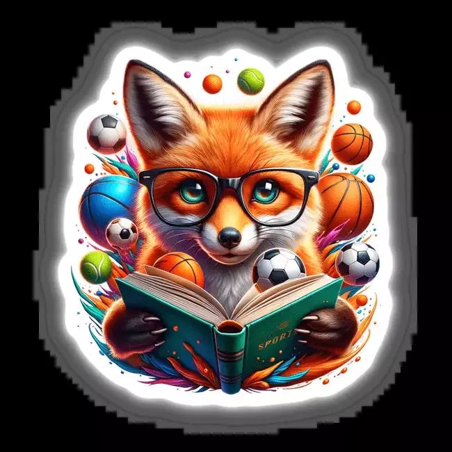 Fox Reading a Book with Glasses and Sports Balls