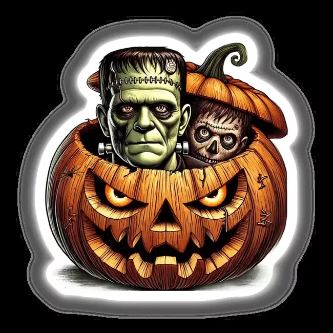 Frankenstein Peeking Out of Pumpkin Halloween
