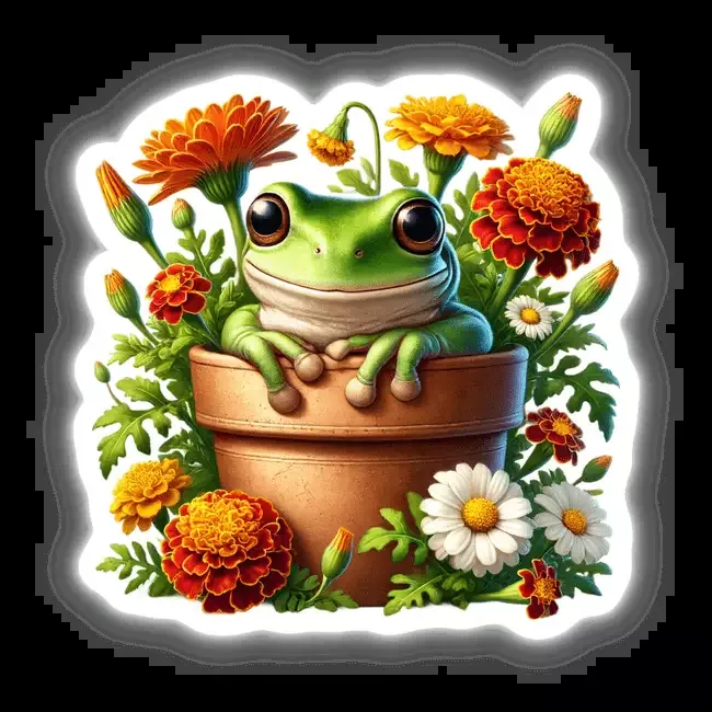 Frog Peeking Out of Flower Pot