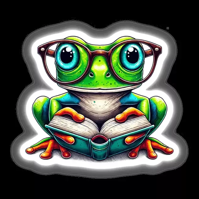 Frog With Reading Glasses Open Book