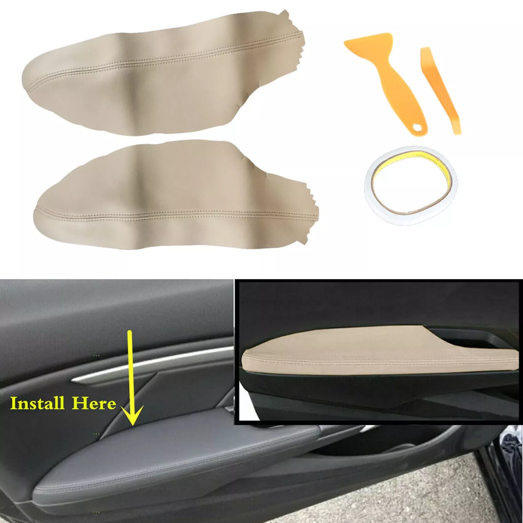 Front Door Panels Beige Leather Armrest Cover For Honda Accord 2008-2012 Coupe
