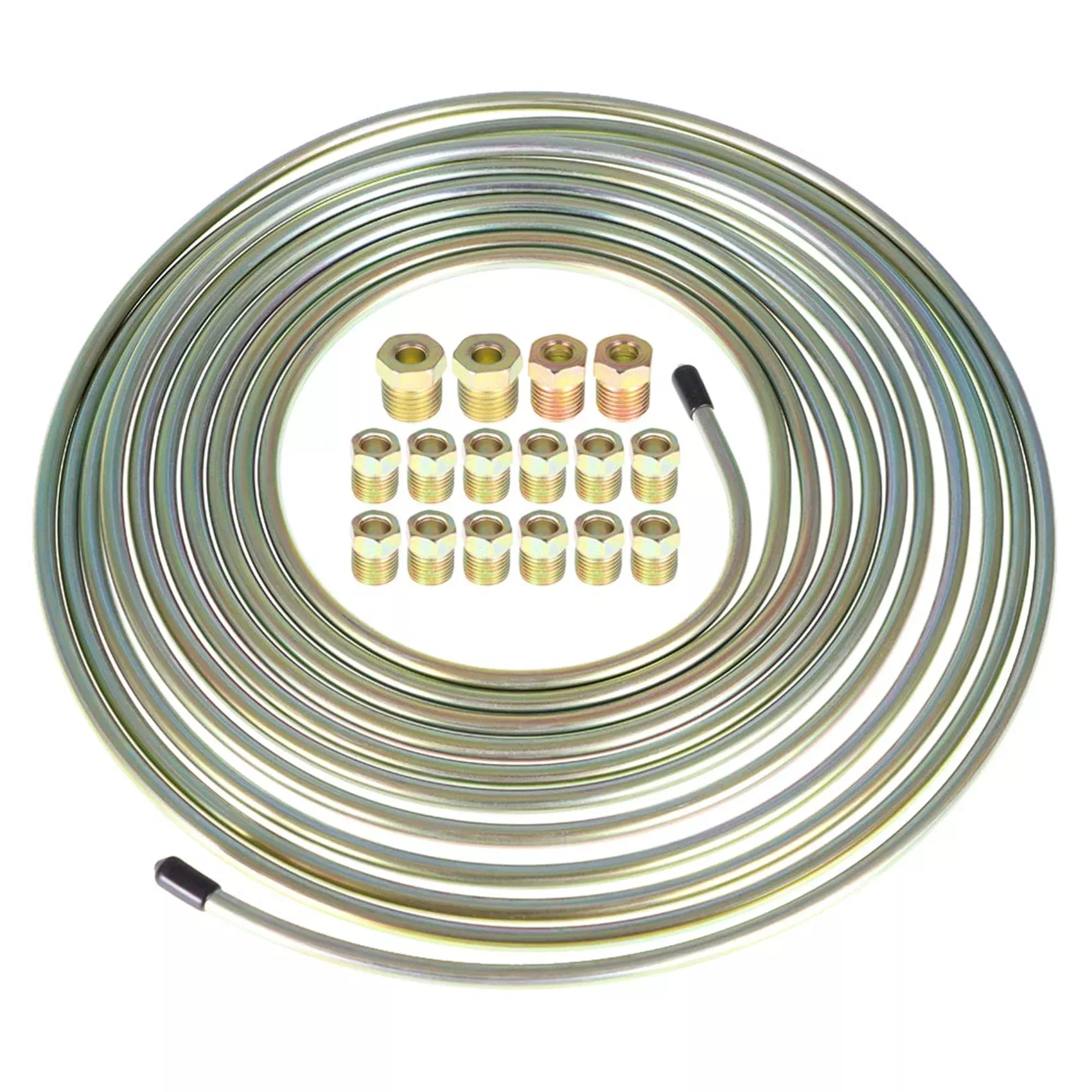 Galvanized Steel Brake Line Tubing Kit 16 Fittings 25 Ft of 1/4