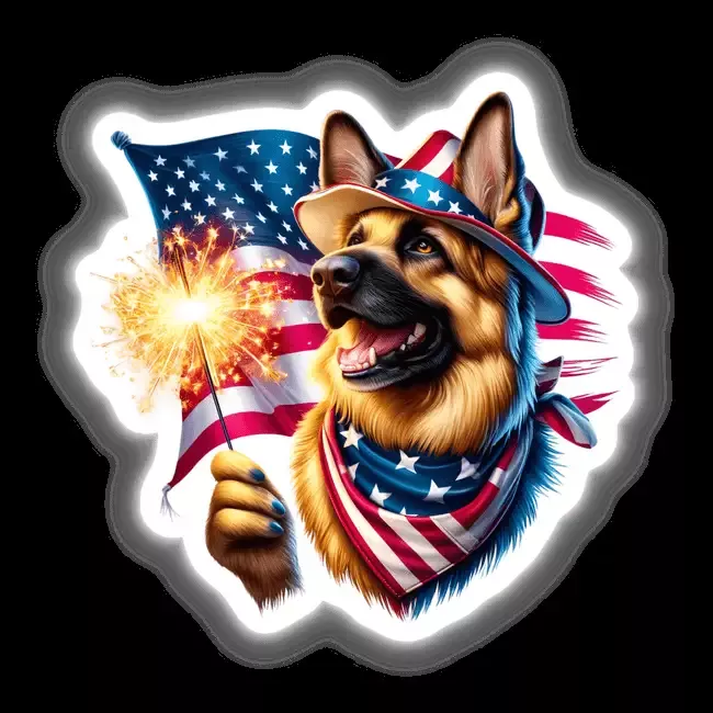 German Shepherd Dog Holding Sparkler 4th of July Patriotic