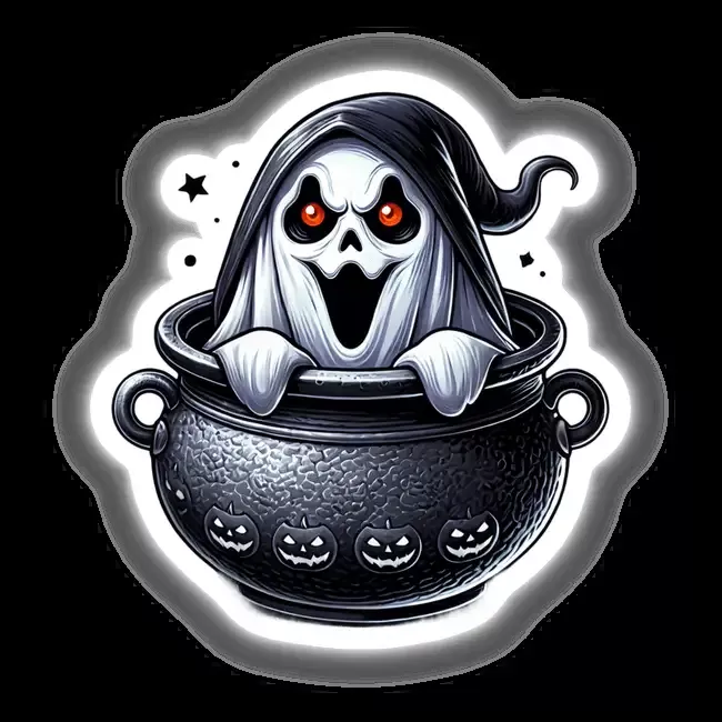 Ghost Peeking Out of Cauldron Halloween